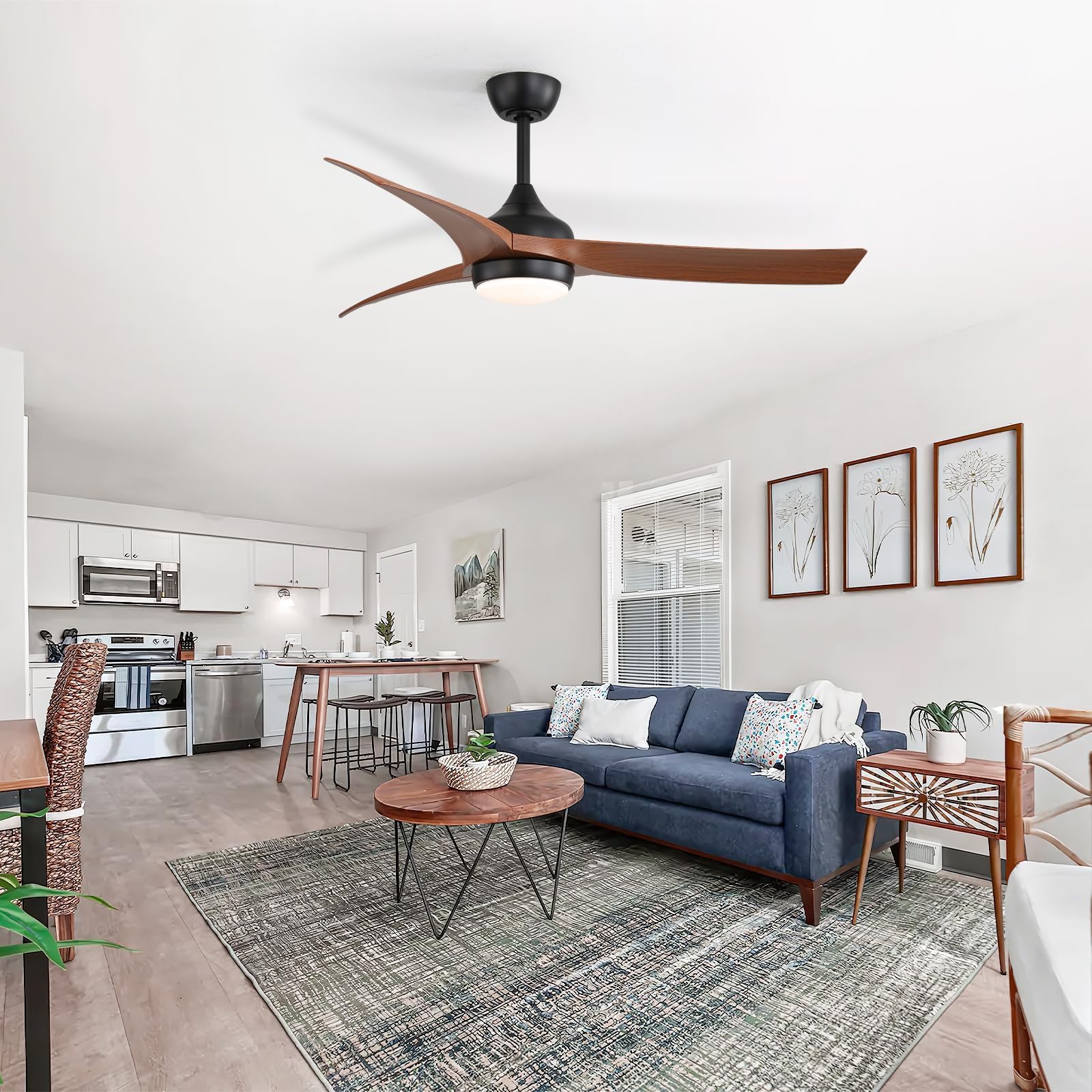 Sofucor 52 Inch Smart Ceiling Fan, Work with App/Alexa/Google, Outdoor Ceiling Fan with Lights Remote Control, Dimmable Airflow 6000CFM ABS 3 Blades Reversible DC Motor for Living Room Bedroom Patio