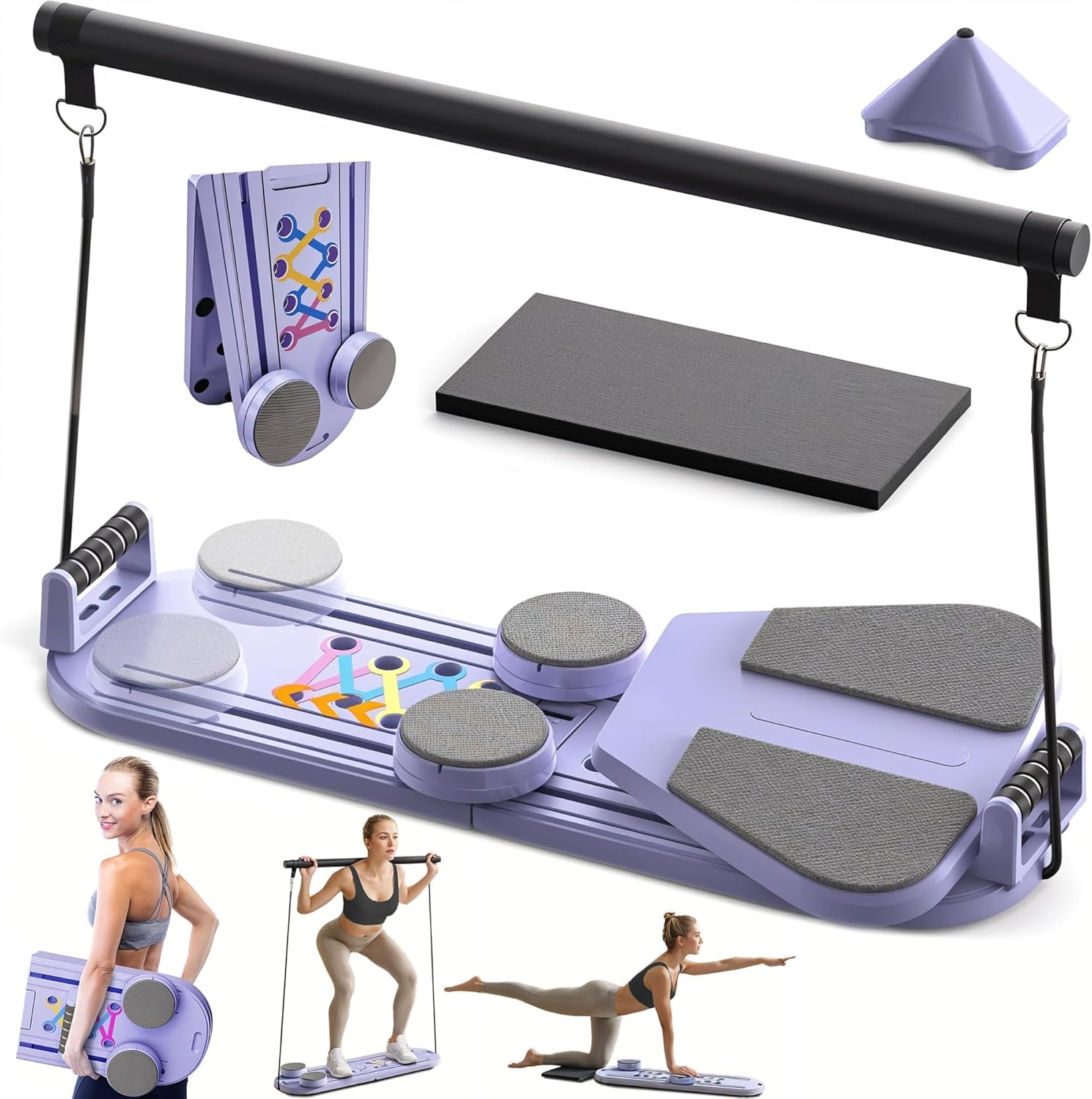 Pilates Reformer Equipment Board - 6 in 1 Portable Foldable Reformers Machine Kit for Home Workouts Pilates Flow & Ab Exercise - Multifunctional Folding Fitness Workout Set with Slider for Women