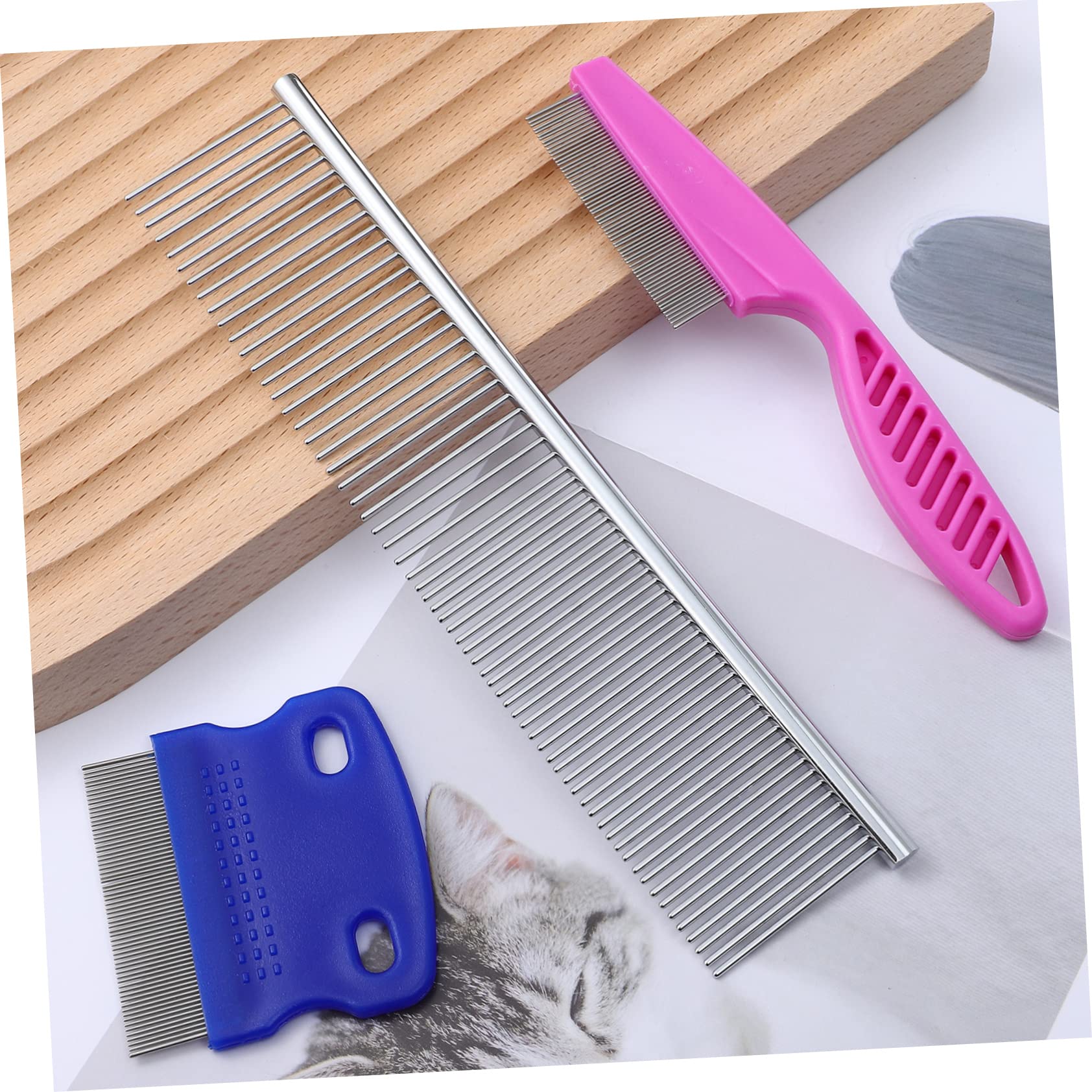 COLLBATH Value Pack Dog Combs 6 Pcs Stainless Steel Fine Tooth Combs for Puppy Cat Rabbit Small Animal with Massaging Effect