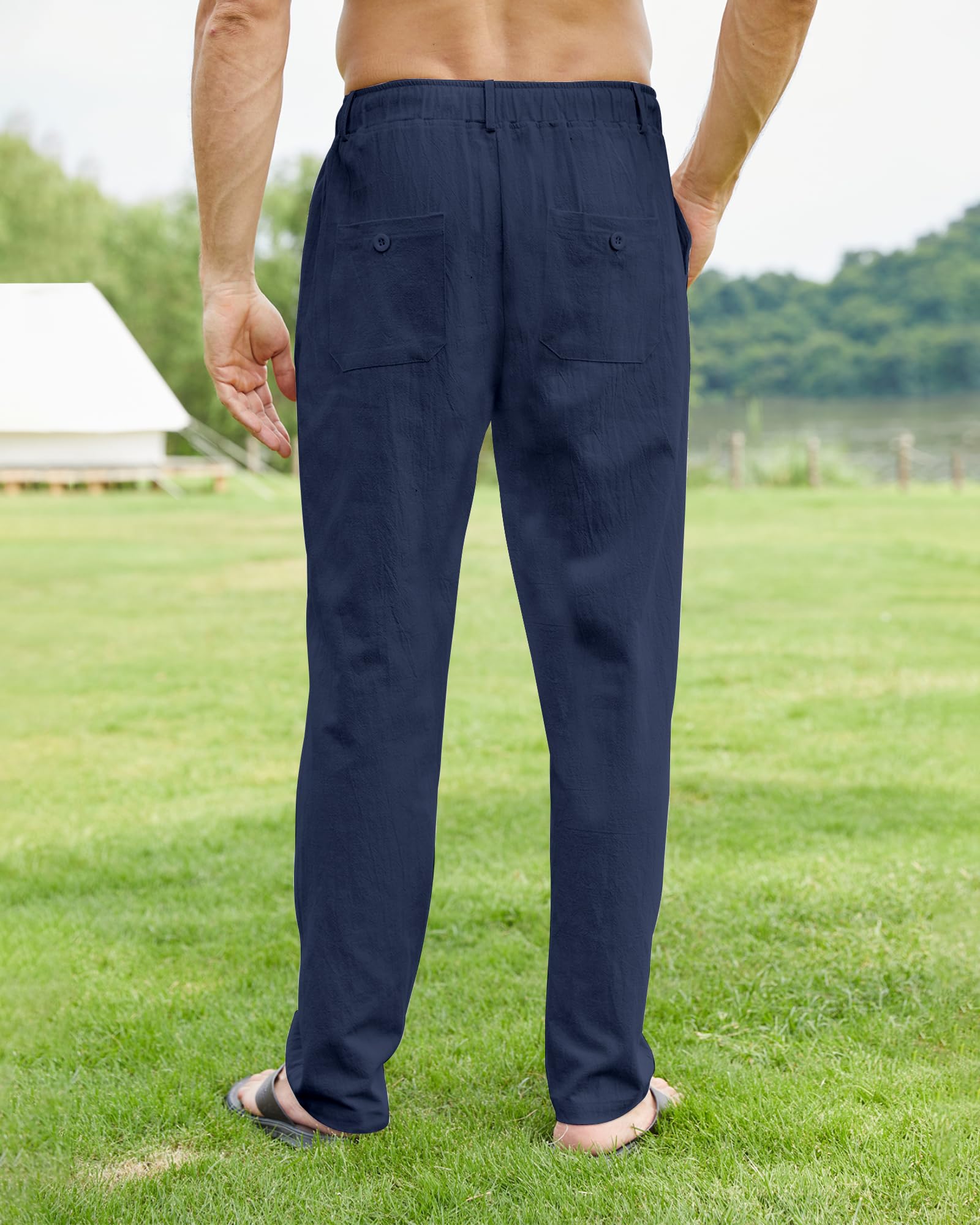 NANAMEEI Pantalon Lin Homme Été Pantalons de Plage Casual Pantalon Yoga Homme Grande Taille Elastique avec Cordon