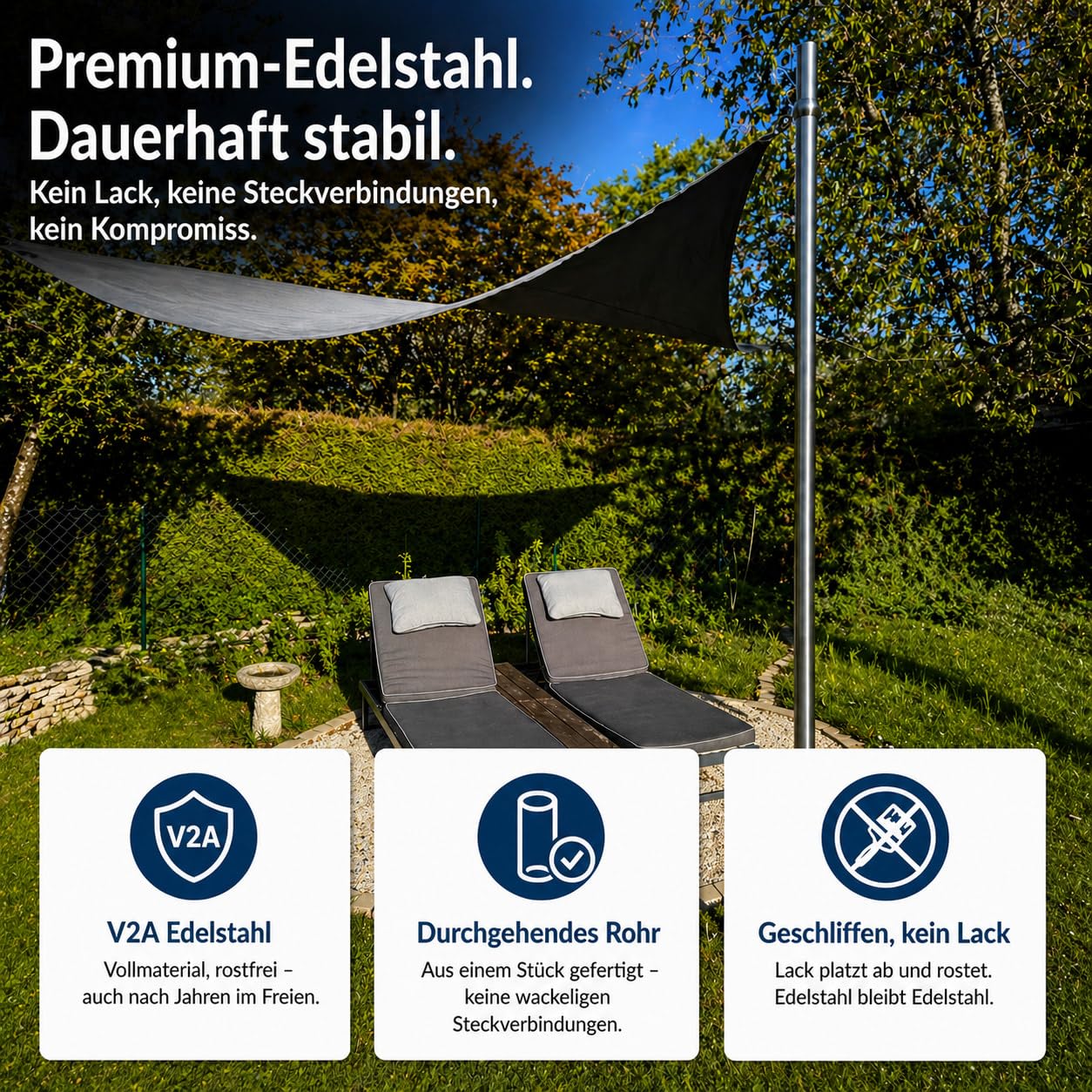 Amazon.de: Sonnensegelmast 2,5-3m Hhenverstellbar Edelstahl mit Bodenhlse Sonnensegel  Mast Pfosten Stange (42mm 2,5m mit Bodenhlse)