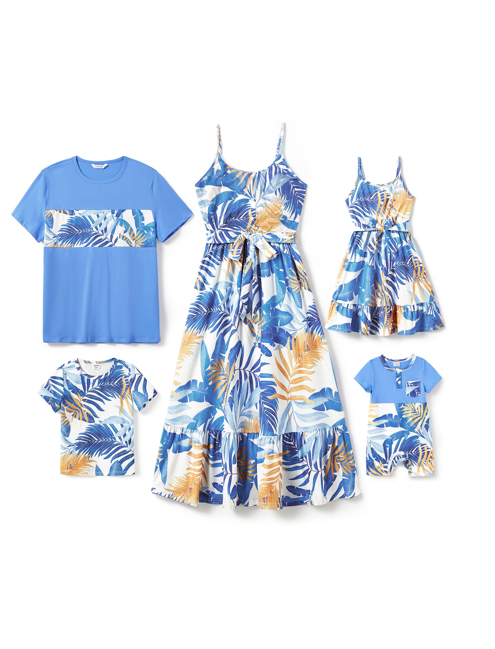 PATPAT Family Matching Outfits Mommy and Me Dresses Spaghetti Sleeveless Summer Vacation Hawaiian Dress and T-Shirts Sets