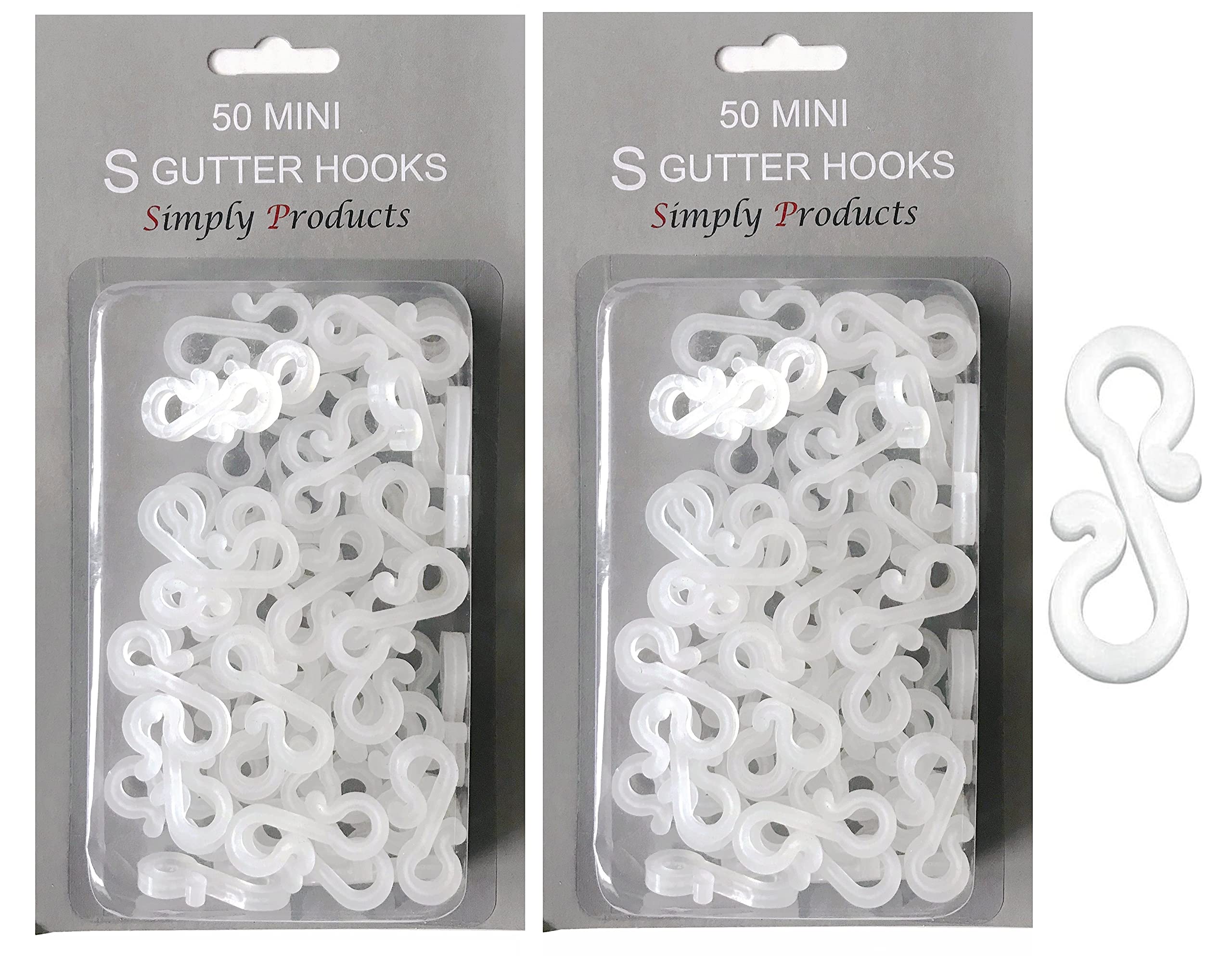 Simply Products Christmas S Mini Gutter Hooks Weatherproof Plastic for Hanging String Lights/Rope Lights Gutter Clips (Clear)… (Pack of 100)