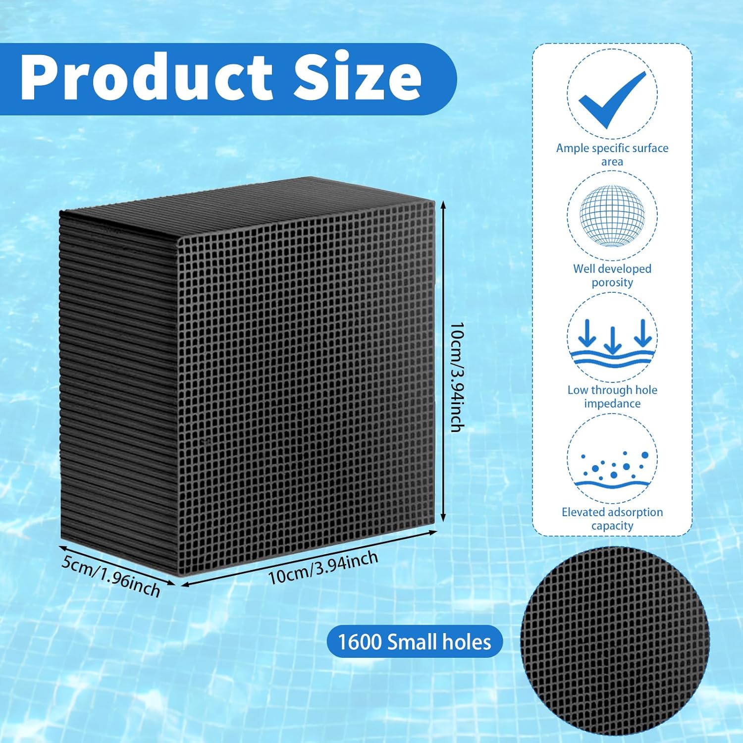 10 Pcs Aquarium Cube Filter 4 x 4 x 2 Inch Cube Honeycomb Structure Charcoal Deodorant Activated Carbon Aquarium Filter for Ponds Pools Horses Stock Tank Filtration