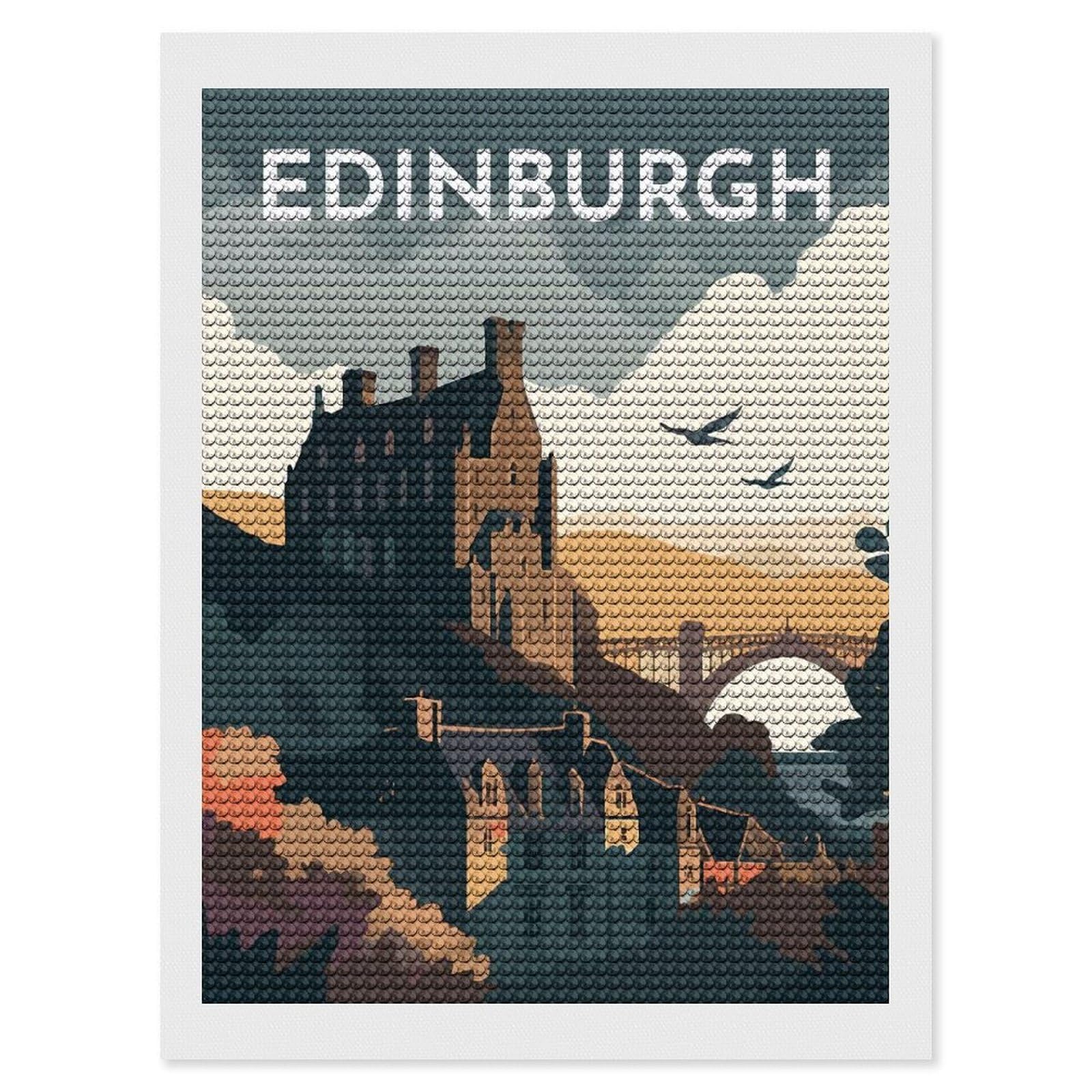 Junmoney Edinburgh Cityscape Diamond Art Kit 12"x16", Relaxing DIY Hobby, Satisfying Creative Project, Living Room Decor, for Women