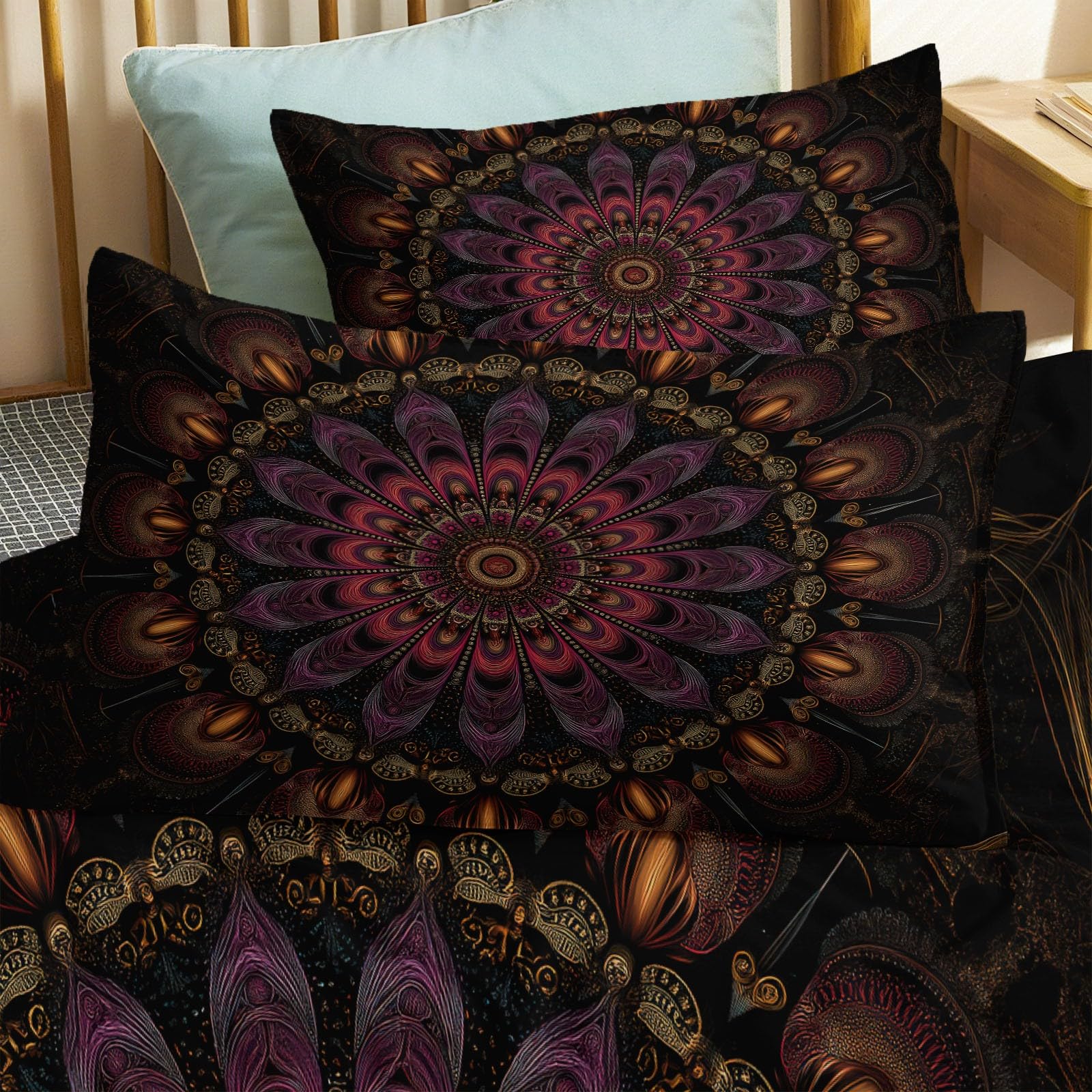 Kalejdoskop Wzór Poszwa na kołdrę 140 x 200 cm, Zestawy pościeli Miękka mikrofibra Sztuka Abstrakcyjna Mandala Komplet pościeli, Czarny Komplet pościeli z 2 poszewkami na poduszki 65x65