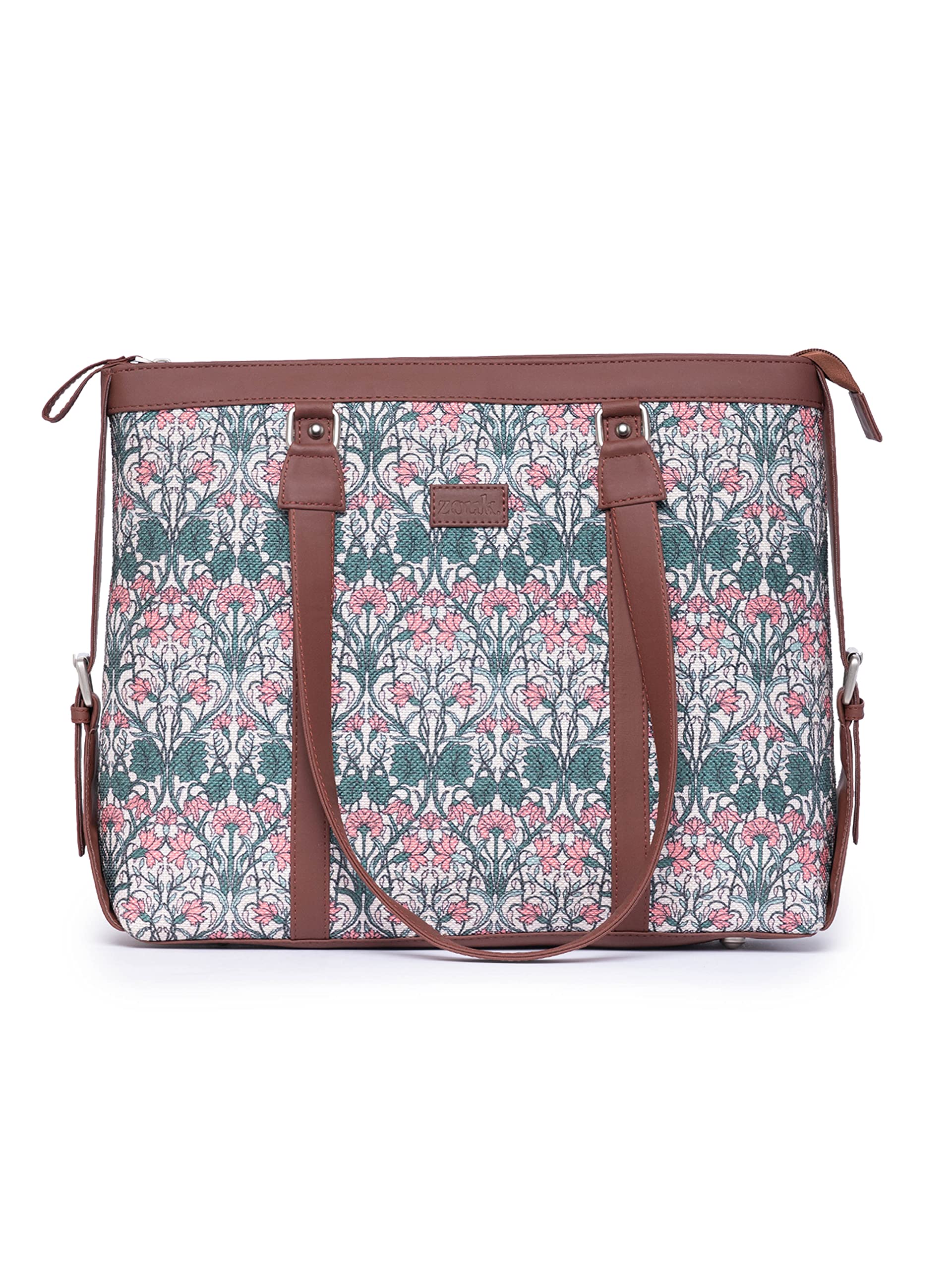 ZOUK Hooghly Nouveau Floral Printed Jute Handcrafted Vegan Leather Womens Pink & Green Office Shoulder Laptop Bag 15.6 inch (B0C1HKC88N) Amazon Price History, Amazon Price Tracker