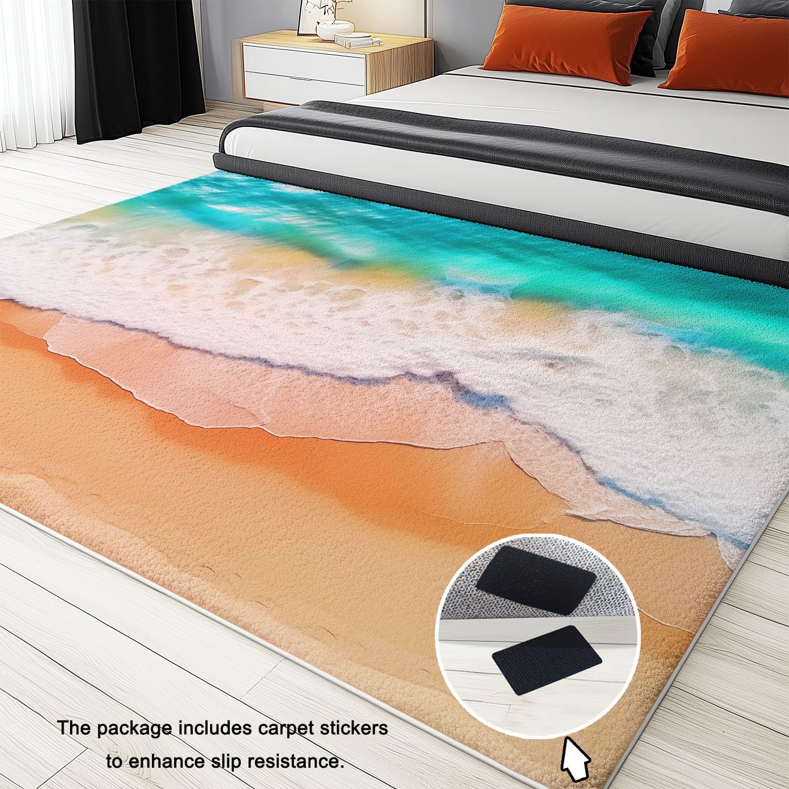 Générique Tapis de Salon 140 x 200 cm Tapis Poil Court Fin Doux Léger Résistant, Vagues et Rayures Plage Super Doux Côtier pour Salle à Manger et Bureau Chambre Cuisine