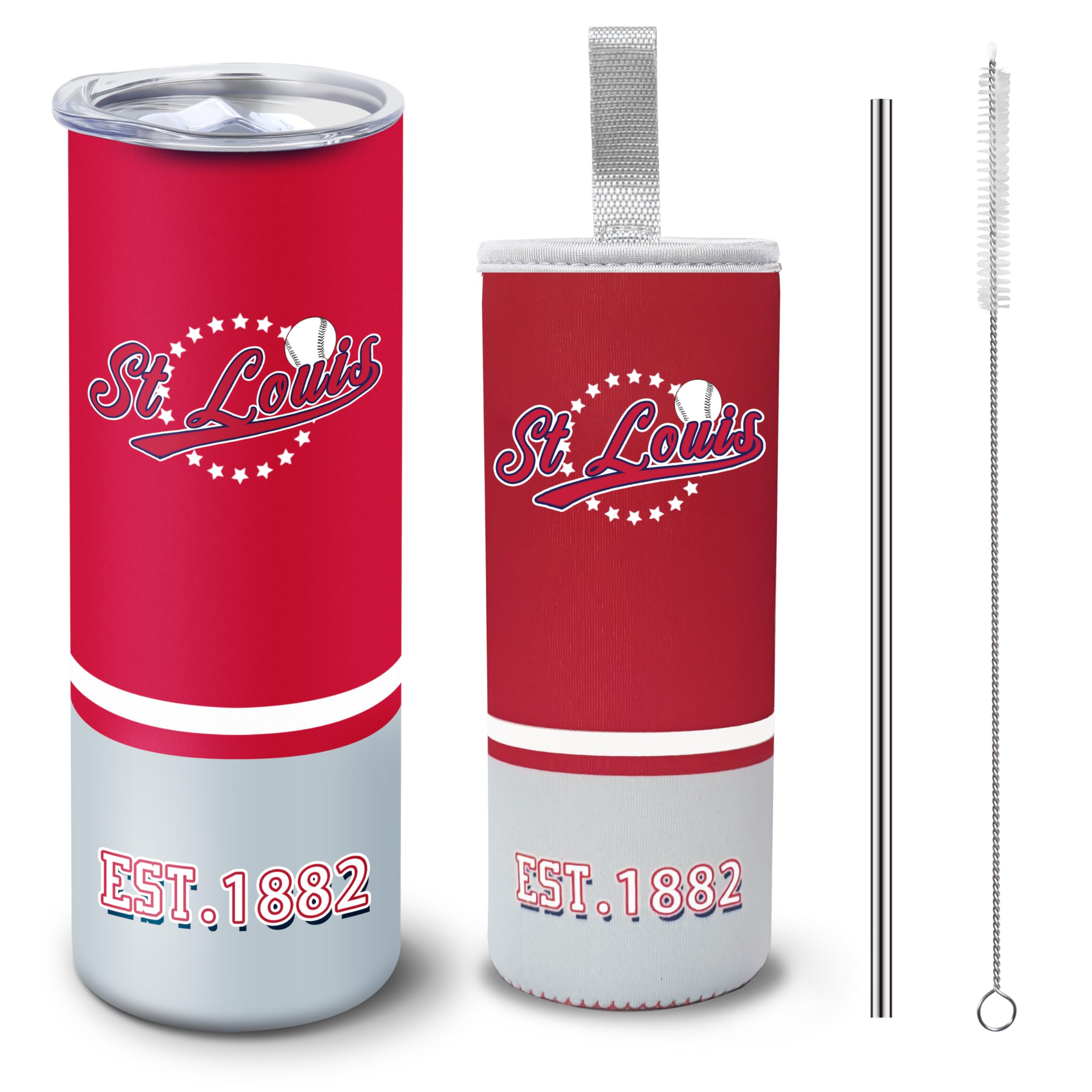 Veminei Tumbler 20oz Straight Skinny Car Cups With Insulated Cup Sleeve Portable Handle, Sports Travel Coffee Mug, Stainless Steel, Insulated,Classic