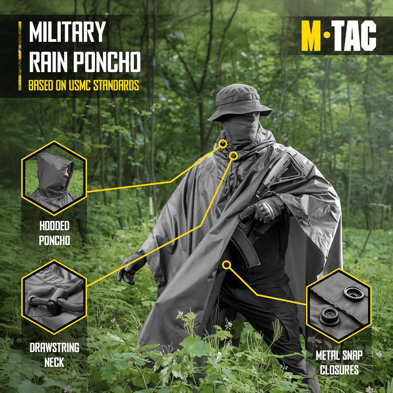 M-Tac Tactical Rain Poncho - Army Military Poncho Shelter - Waterproof Ripstop Camping Hiking Outdoor Hunting Rain Ponchos - Image 2