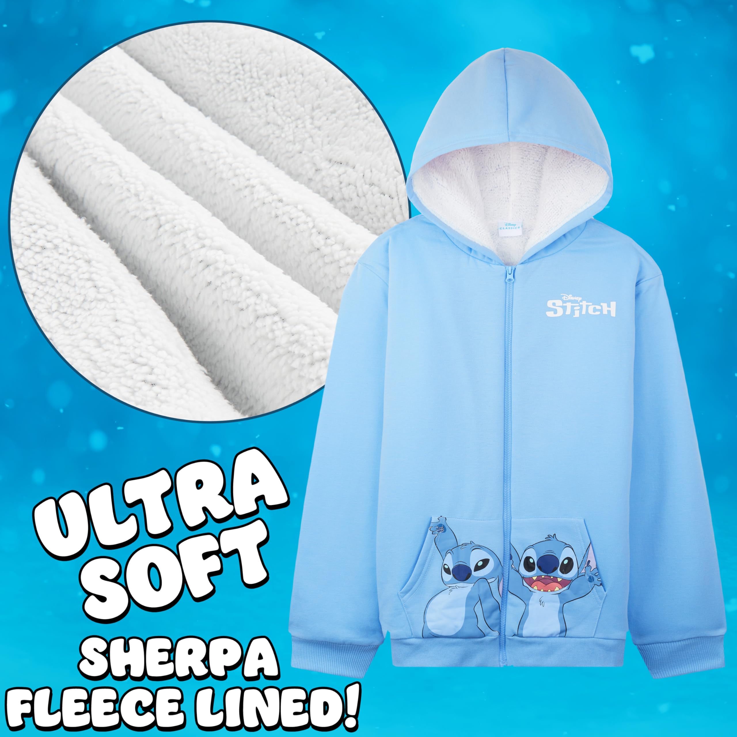 Disney Stitch Felpa con Cappuccio Bambina Adolescenti 6-14 Anni, Sherpa Pile Giacca Ragazza Incappucciato, Regalo Bambini