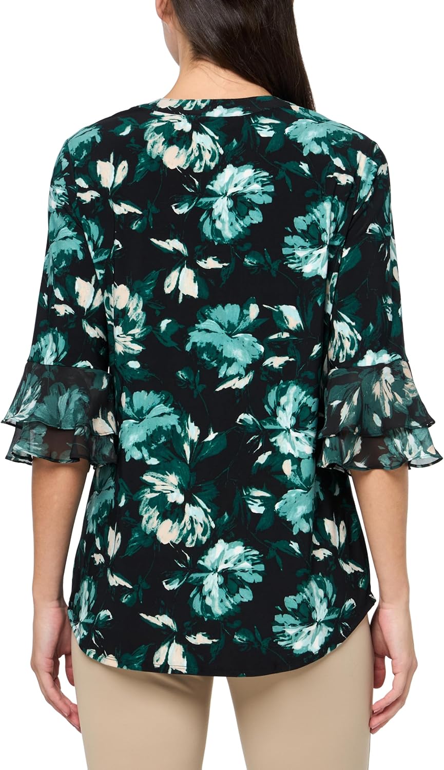 Kasper womens Printed Ity Flutter Split Neck Tunic - Image 2