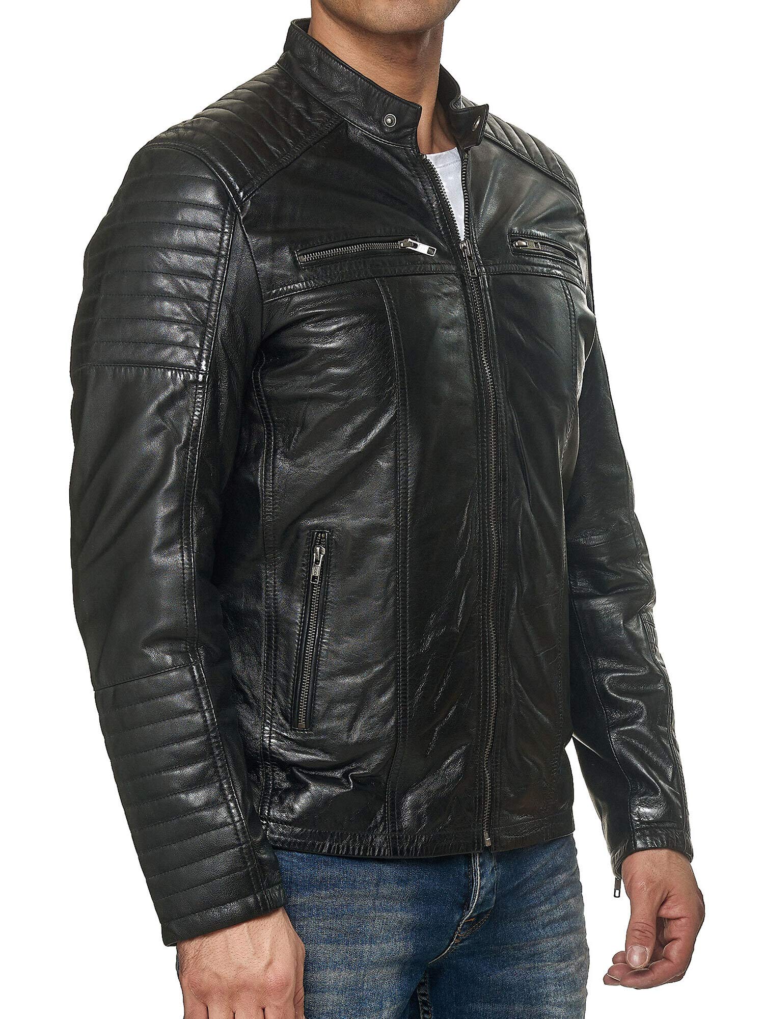 Tazzio Chaqueta de piel auténtica para hombre 19709