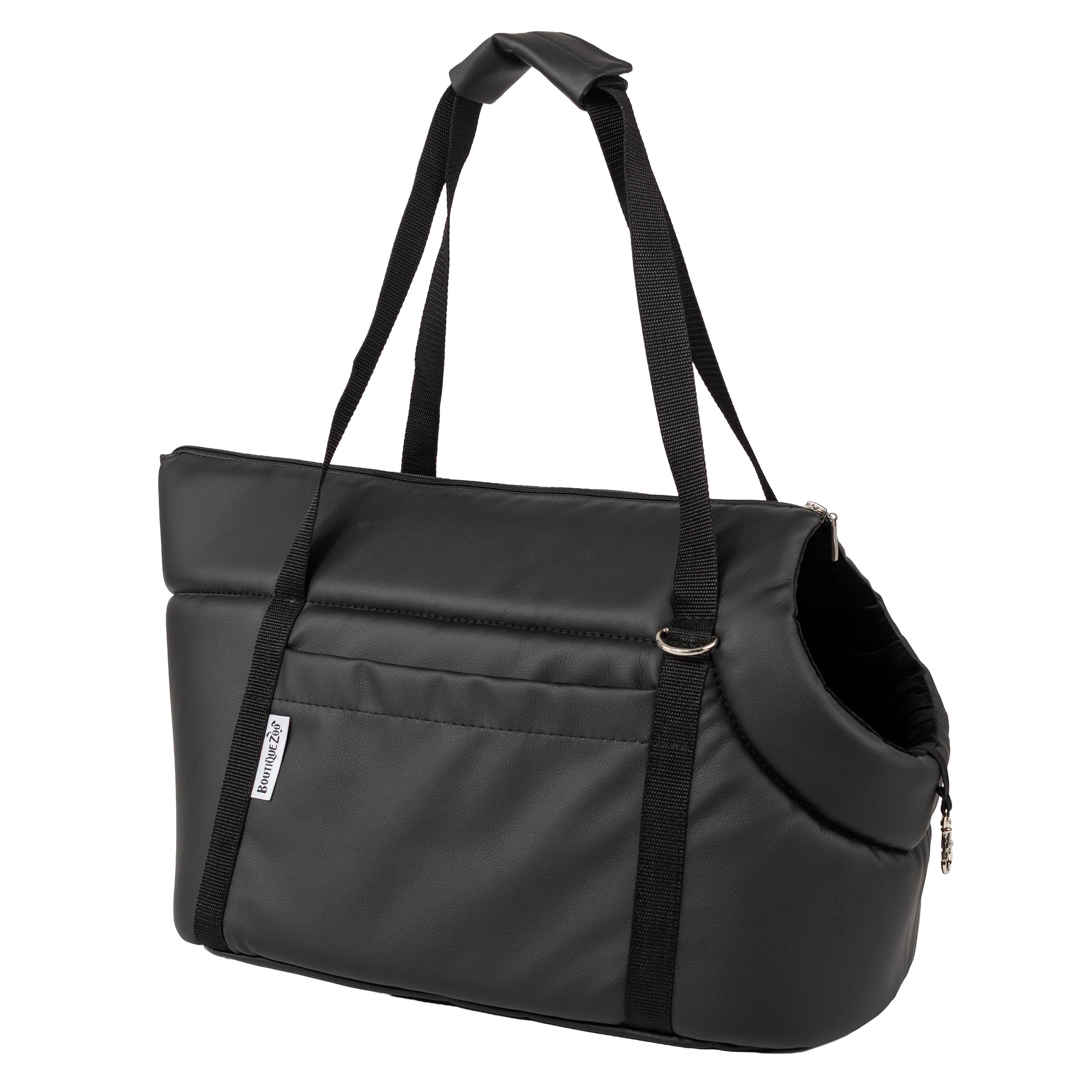 Torba do noszenia psa, rozm. S, do 6 kg, torba transportowa dla małych psów i kotów, miękka, składana i nadająca się do prania, 34 x 22 x 26 cm, czarna/sztuczna skóra