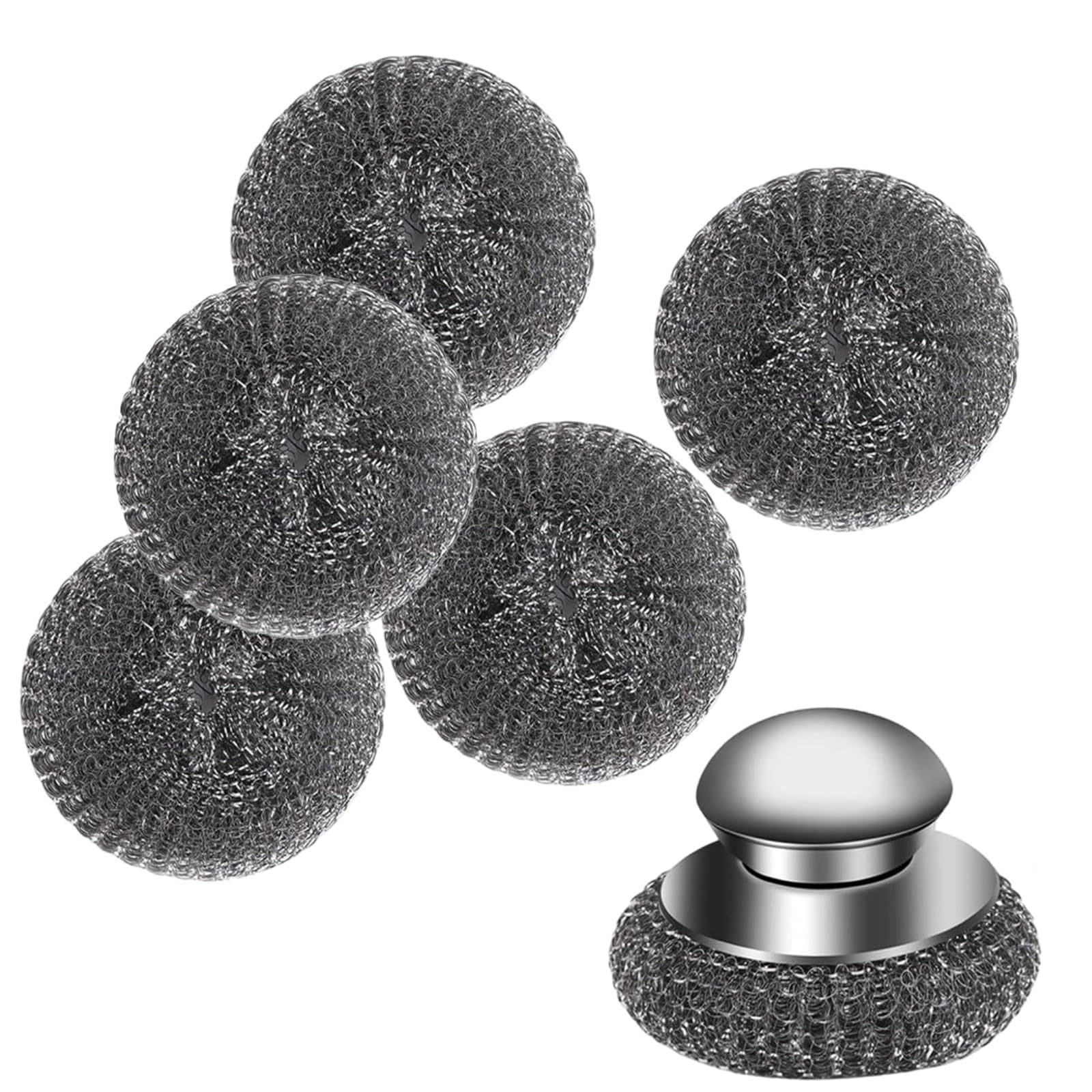 Tsophreniq 1set Durability Steel Wool Scrubber with Ergonomic Handle for Stubborn Greases and Rusts Professional Use Steel Scrubber