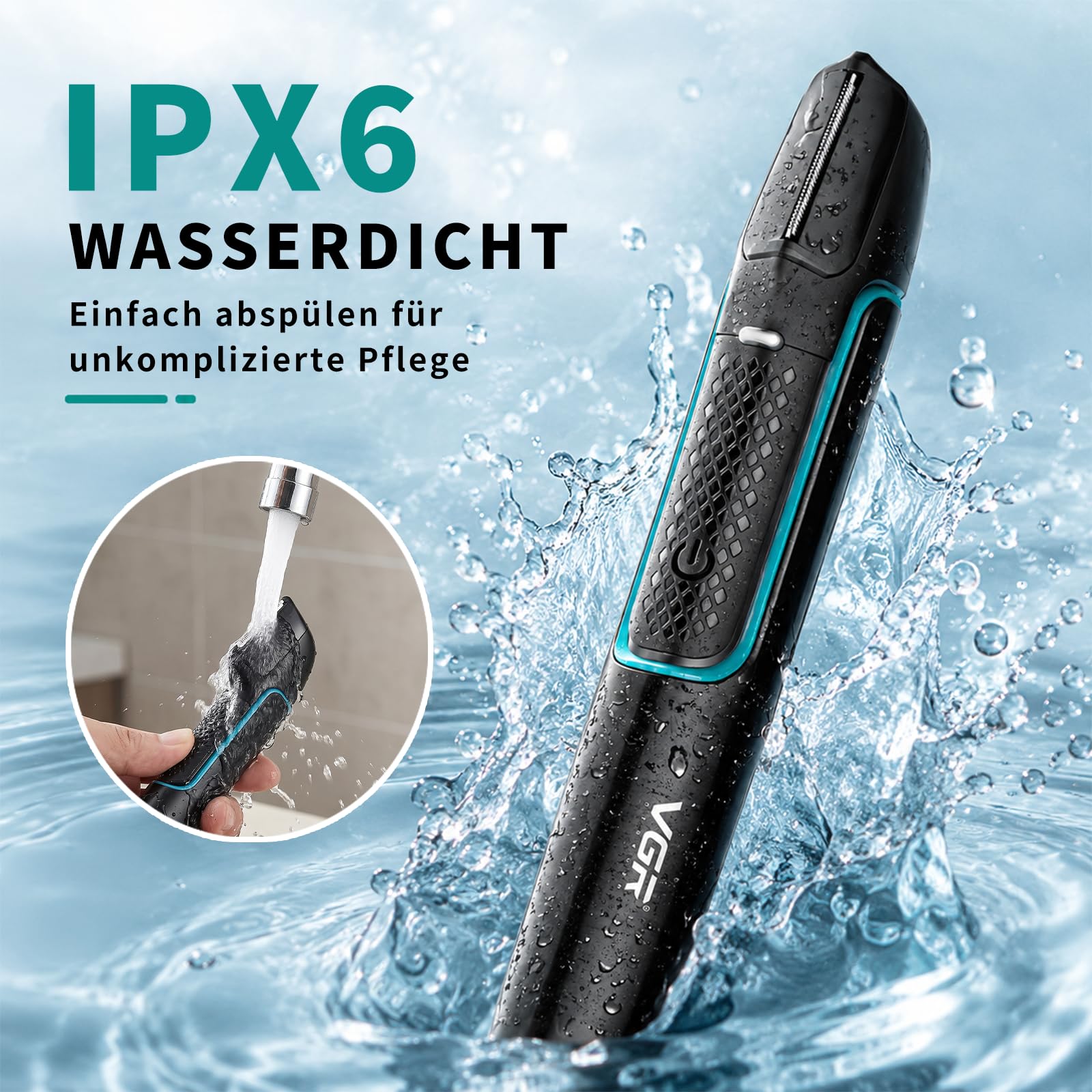 VGR 602 Kabelloser Körperrasierer Herren Mit V-Förmiger Schneidkopf, Body Groomer Men Mit Verlängerungsstangen-Design, Grooming Trimmer For Men Mit 4 Aufsätze, IPX6 Wasserdicht, USB-Ladefunktion