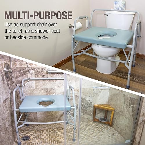 Miniatura 2 de DMI - Inodoro portátil con brazo desplegable, asiento extra ancho, capacidad de peso de 500 libras, cubo con tapa incluida, patas ajustables,