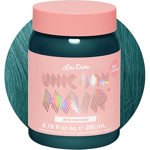 Lime Crime Full Coverage Unicorn Hair Dye, Dirty Mermaid - Damage-Free Semi-Permanent Hair Color Conditions & Moisturizes - Temporary Hair Tint Kit Has A Sugary Citrus Vanilla Scent - Vegan