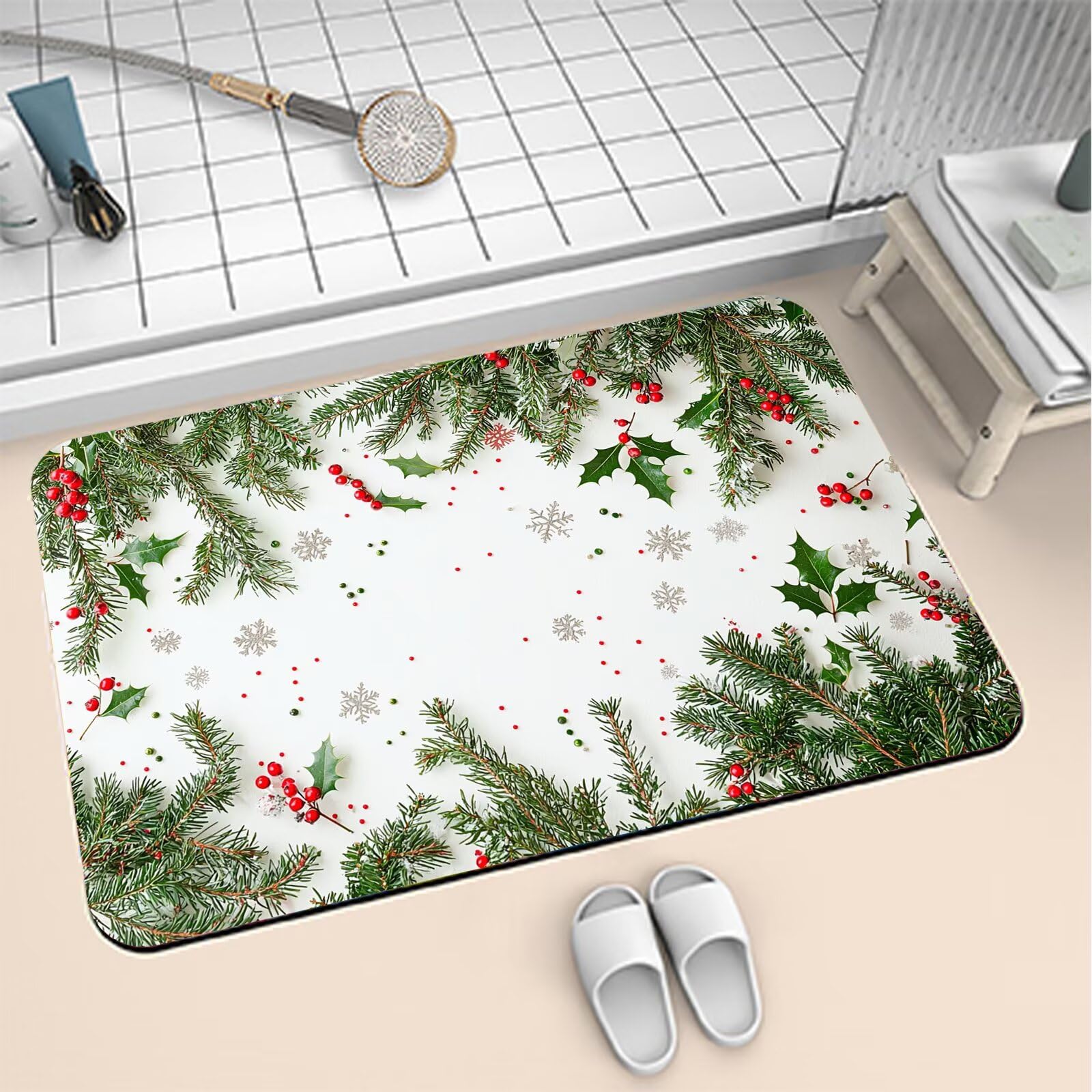 Diatomit Absorbent Antypoślizgowa Mata Łazienkowa 100x150cm Dywan Łazienkowy Kamień Szybko Schnie Zmywalny, Gumowa Mata Prysznicowa do Domu I Kuchni Rug White 6-465