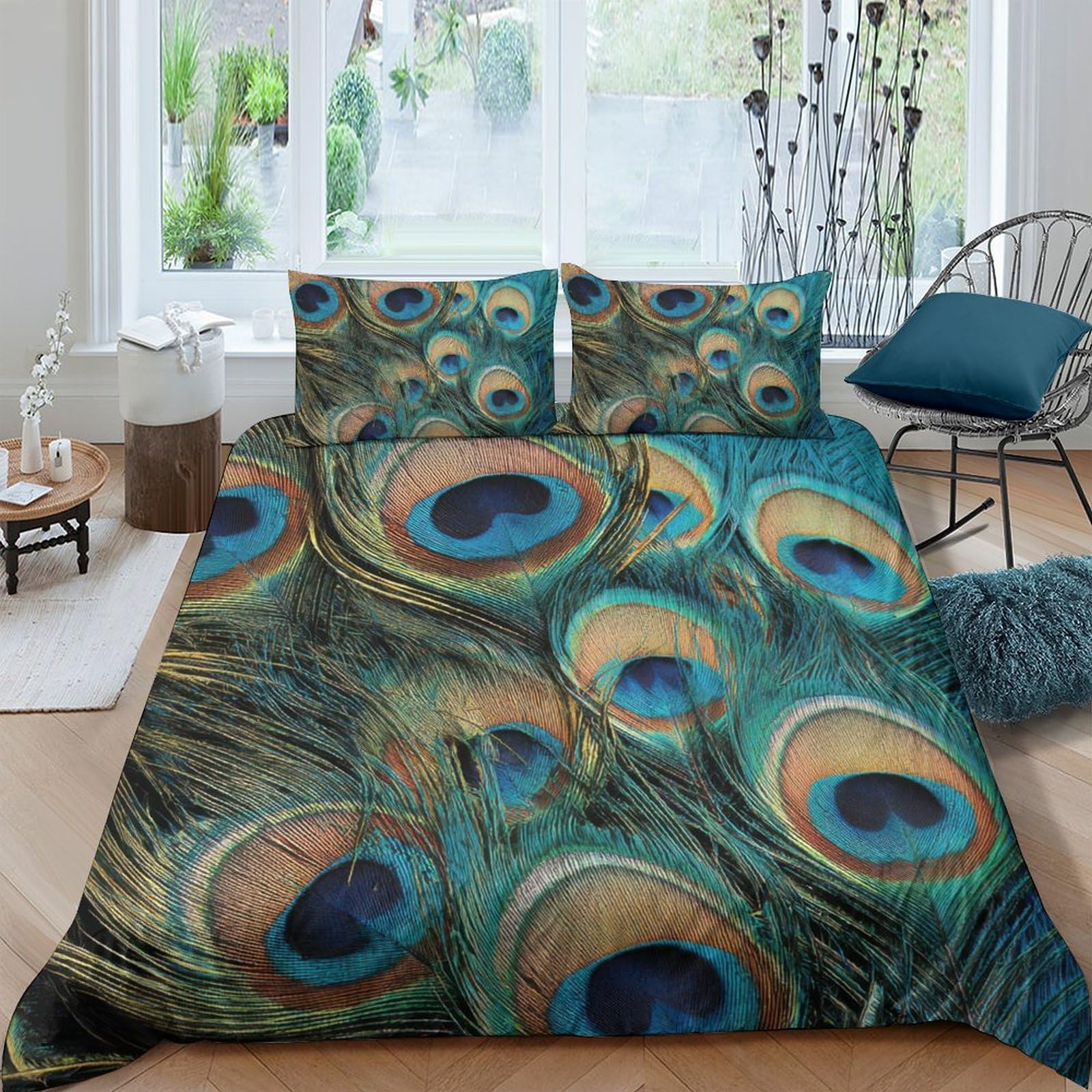 Ctjqhvkz Style-1 3D Printed Peacock Feather Fitted Sheet Microfiber Soft Artistic Bed Cover For Bedroom Guest Room Mattress Decor Single（135X200cm）