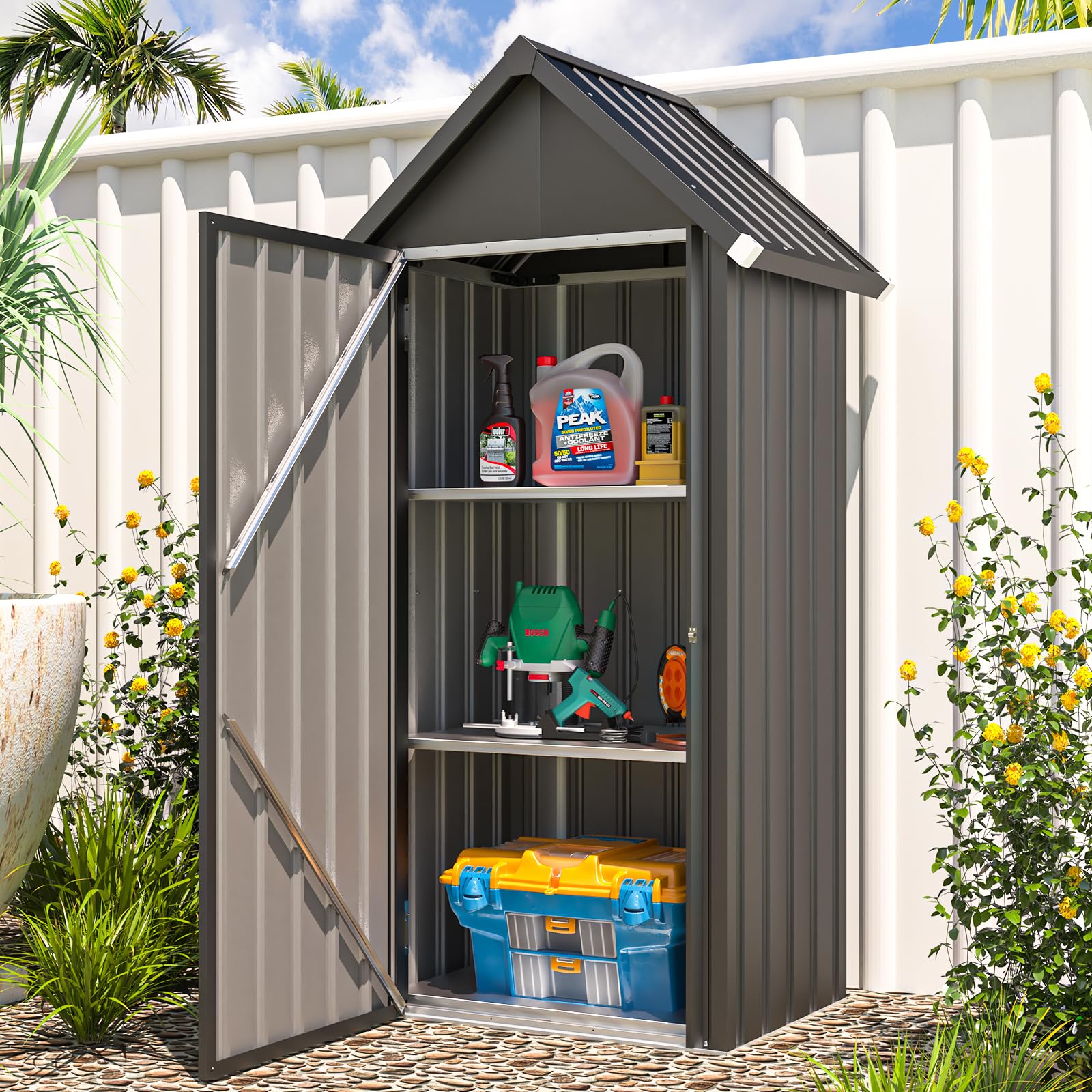 Abri de jardin métal pour ranger vos outils sur la terrasse