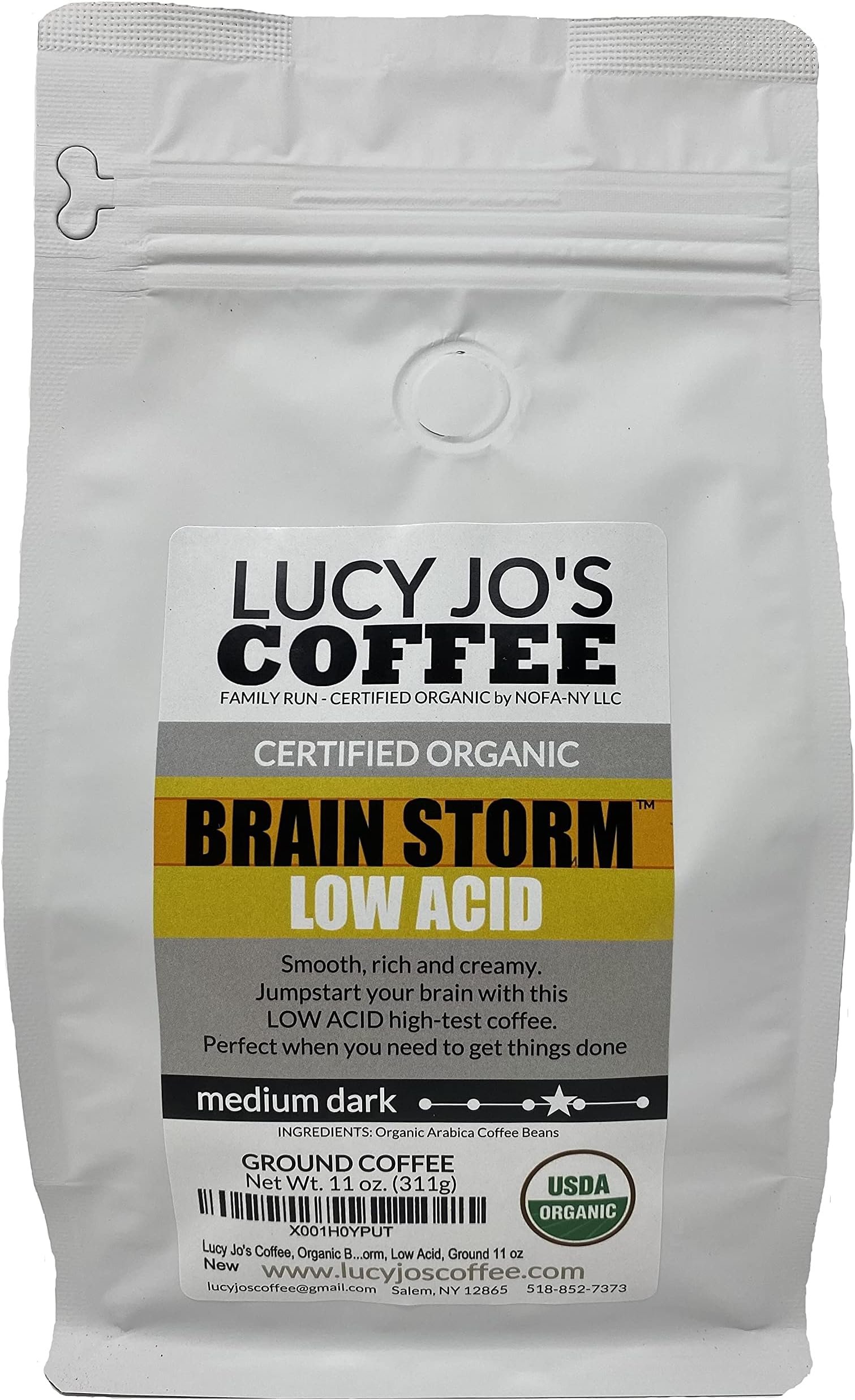 Organic Brainstorm, Medium Dark Roast, Low Acid, Ground 11 oz