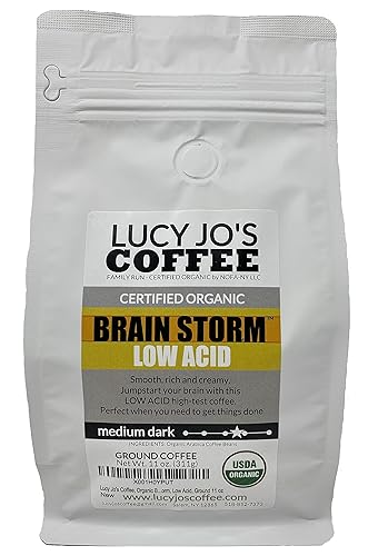 Lucy Jo's Coffee, Brainstorm Orgánico, tostado medio oscuro, bajo en ácido, molido 11 oz