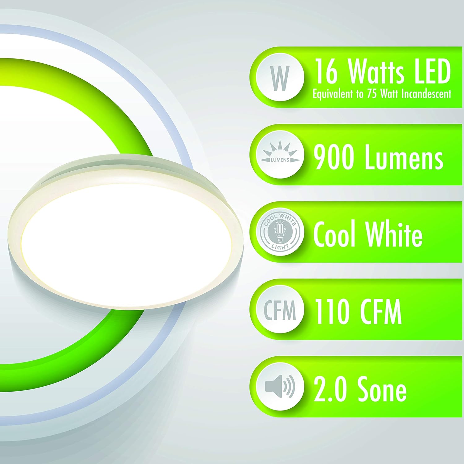 Homewerks 7141-110 Bathroom Fan Integrated LED Light Ceiling Mount Exhaust Ventilation, 2.0 Sones, 110 CFM : Everything Else