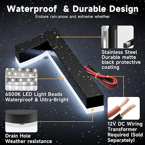 Vista 6 de LLtronation 5 Inch Backlit House Numbers for Outside, Stainless Steel, LED Illuminated Home Address Number, Modern Lighted Address Signs for Houses