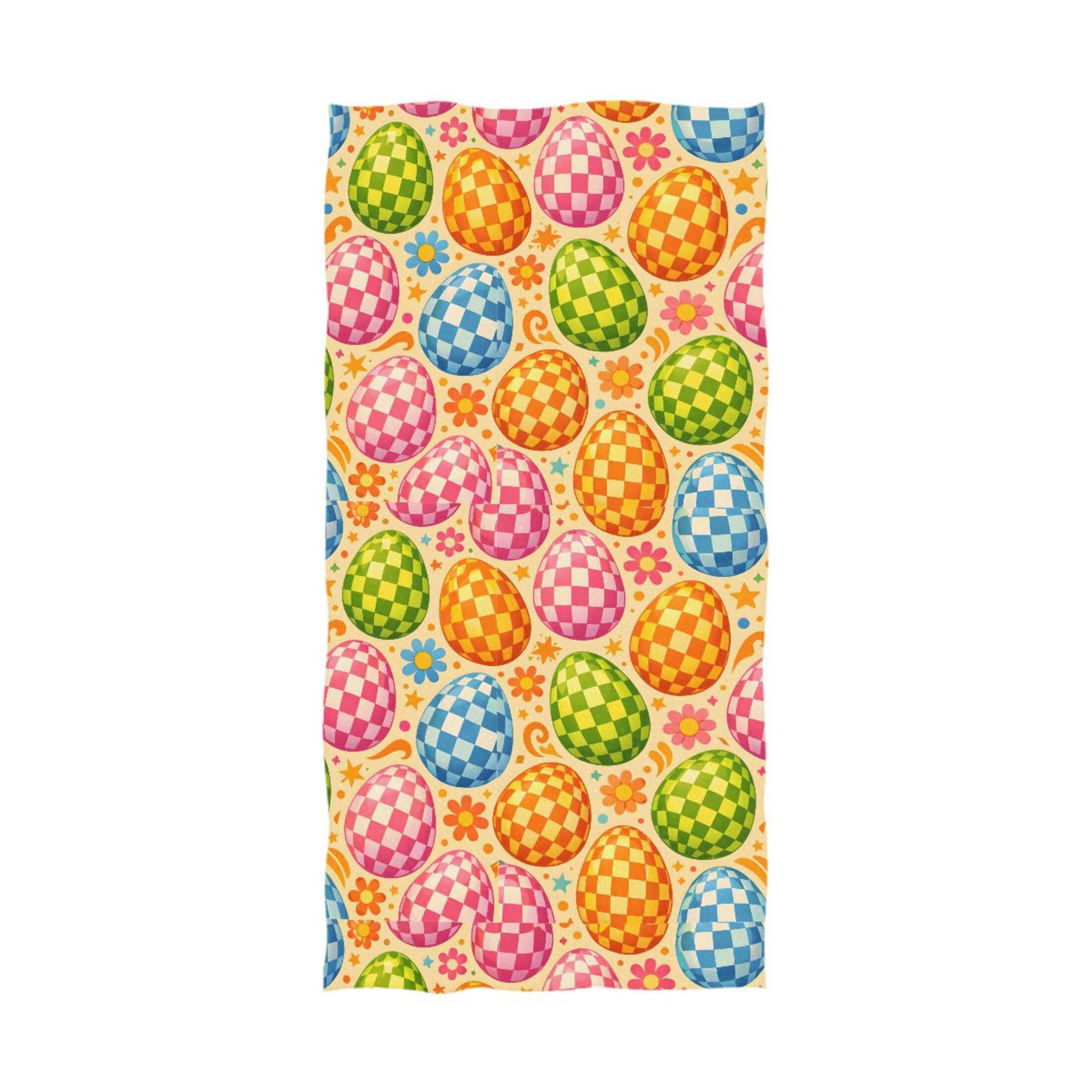 Kutsu Checkered Eggs Easter Bath Towel, Highly Absorbent Cotton Soft Bath Hand Towel for Bathroom Kitchen Hotel Spa, 64 x 32 In
