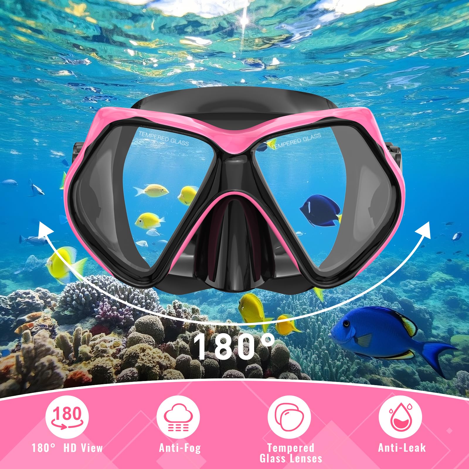 Equipo de esnórquel para adultos, juego de máscara de buceo con parte superior seca, gafas de natación para adultos con cubierta de nariz, vidrio templado HD panorámico antifugas, antivaho, paquetes