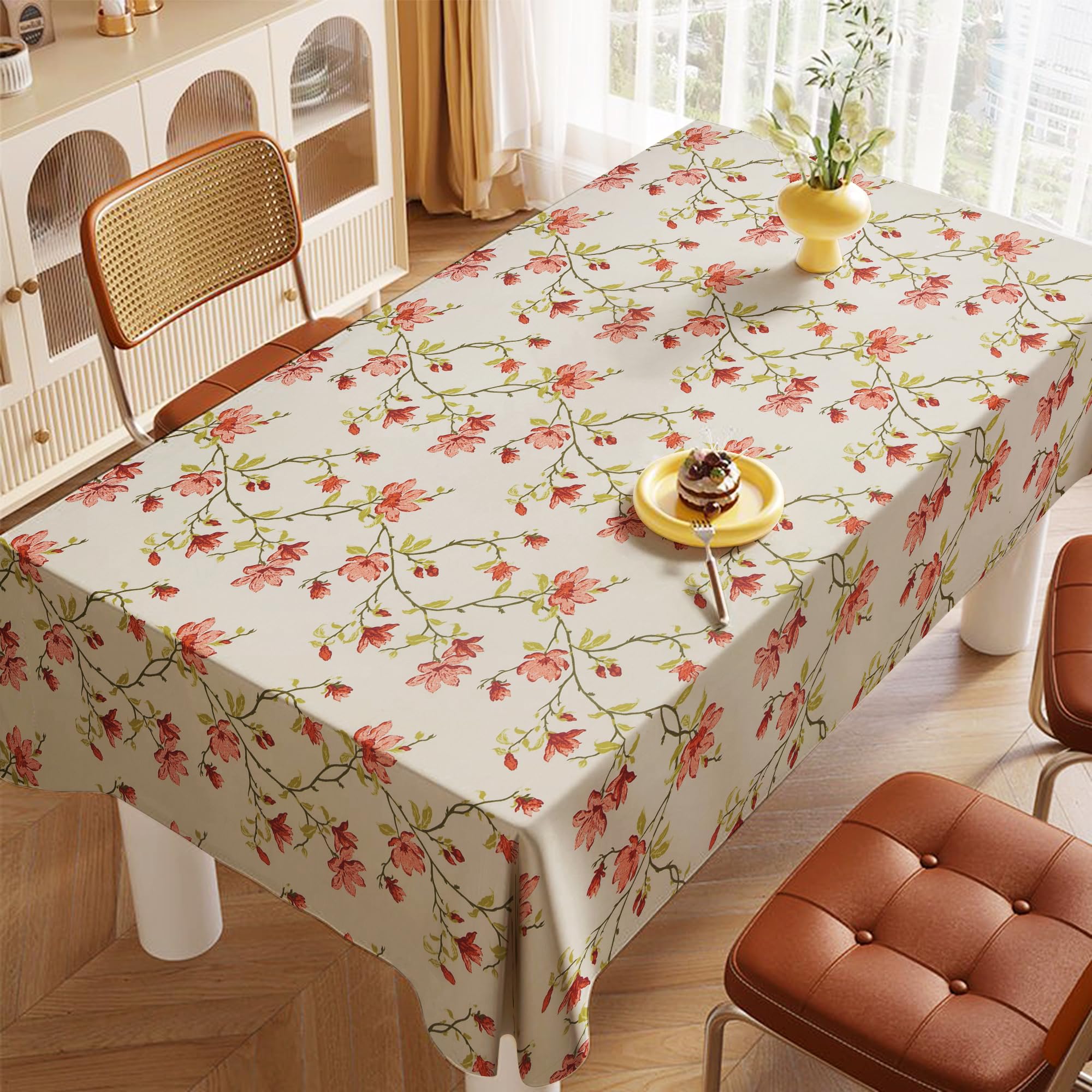 LINENWALAS 100% Cotton Table Cloth for 6 Seater Dining Table, Printed Rectangular Table Cover for Centre Table, 60 x 90 Inches (Amar Bel, 6 Seater)