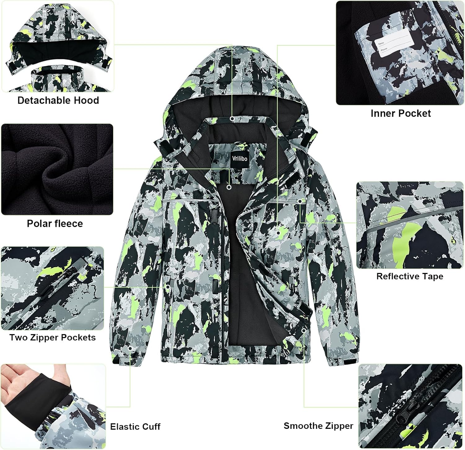 Boys Waterproof Ski Jacket Winter Warm Thick Snow Coat Fleece Lined Kids Outdoor Hooded Snowboard Jacket - Image 4