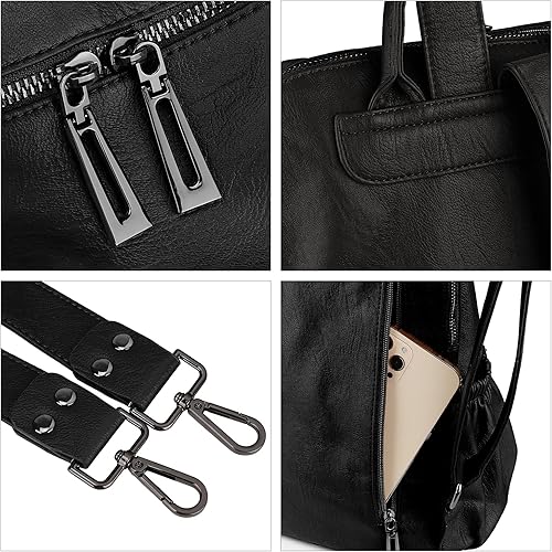 Miniatura 6 de Uromee Mochila de viaje para mujer, de cuero vegano, a la moda, con borlas, bolsa de hombro convertible, 0243 Negro, Mochilas Daypack