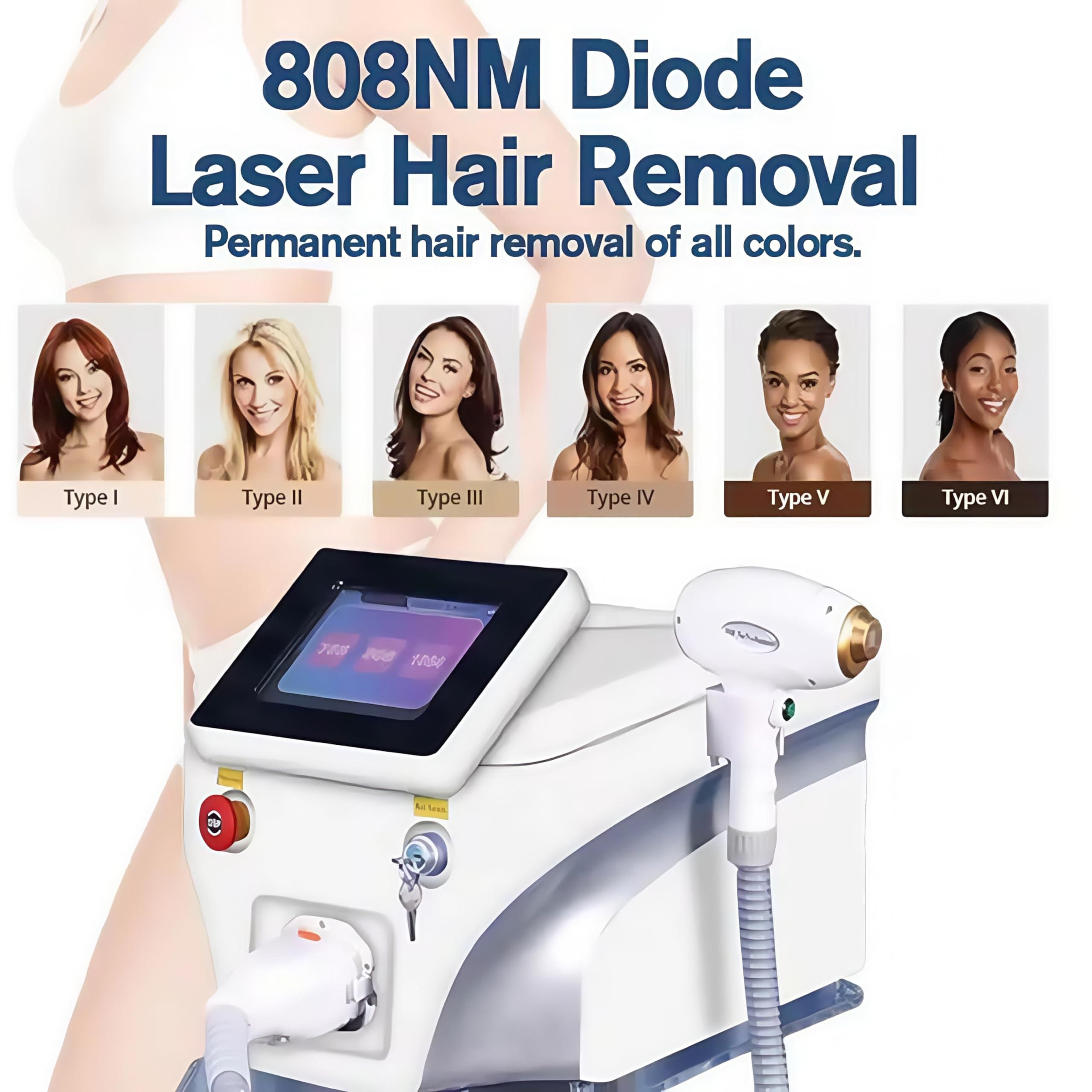 Laser diodowy 755 808 1064nm Maszyna do depilacji wielofalowych Głowica chłodząca Epilator laserowy Depilacja twarzy