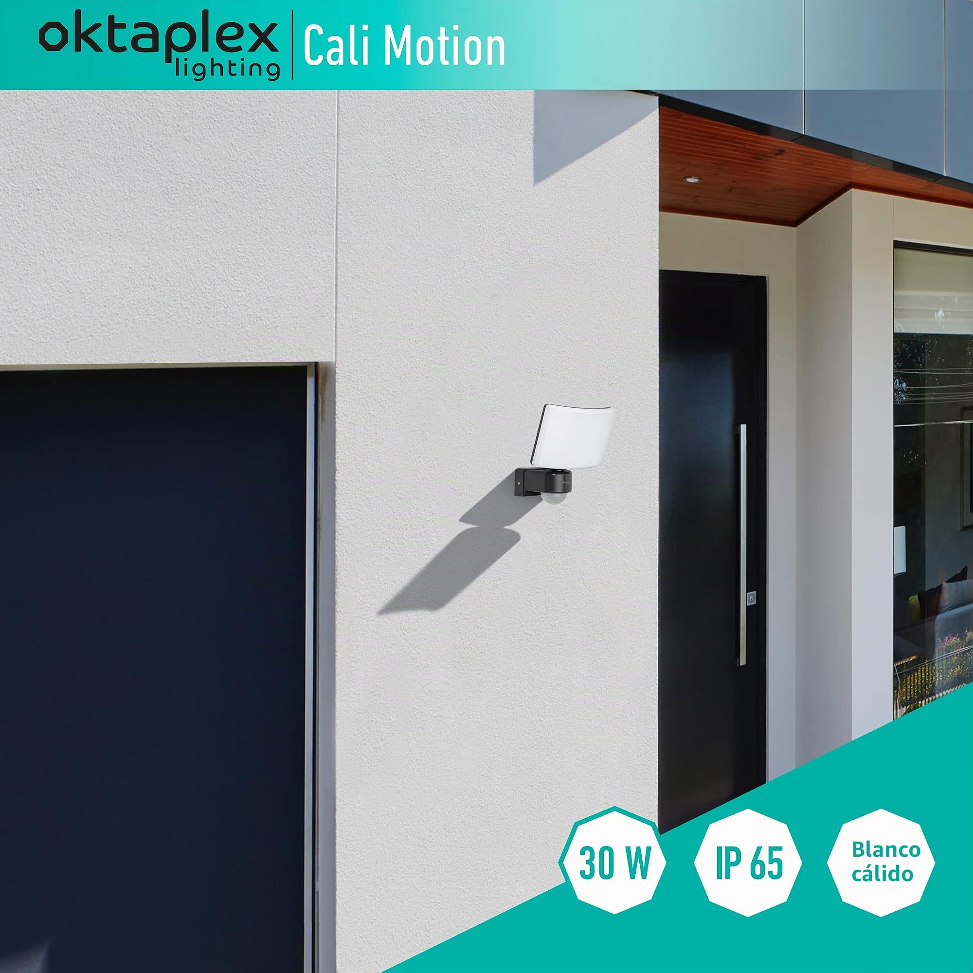 Oktaplex Foco LED Para Exteriores con Detector de Movimiento 30W 3000K 2200lm IP65 Versión Master Luz Exterior de Pared Antracita