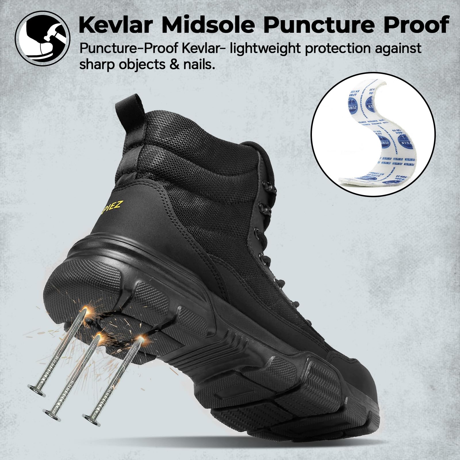 SPIEZ Botas de Seguridad Hombre SB PL, Ligeras Botas de Trabajo con Cremallera, Cómodos Zapatos de Seguridad con Puntera de Acero, Negro