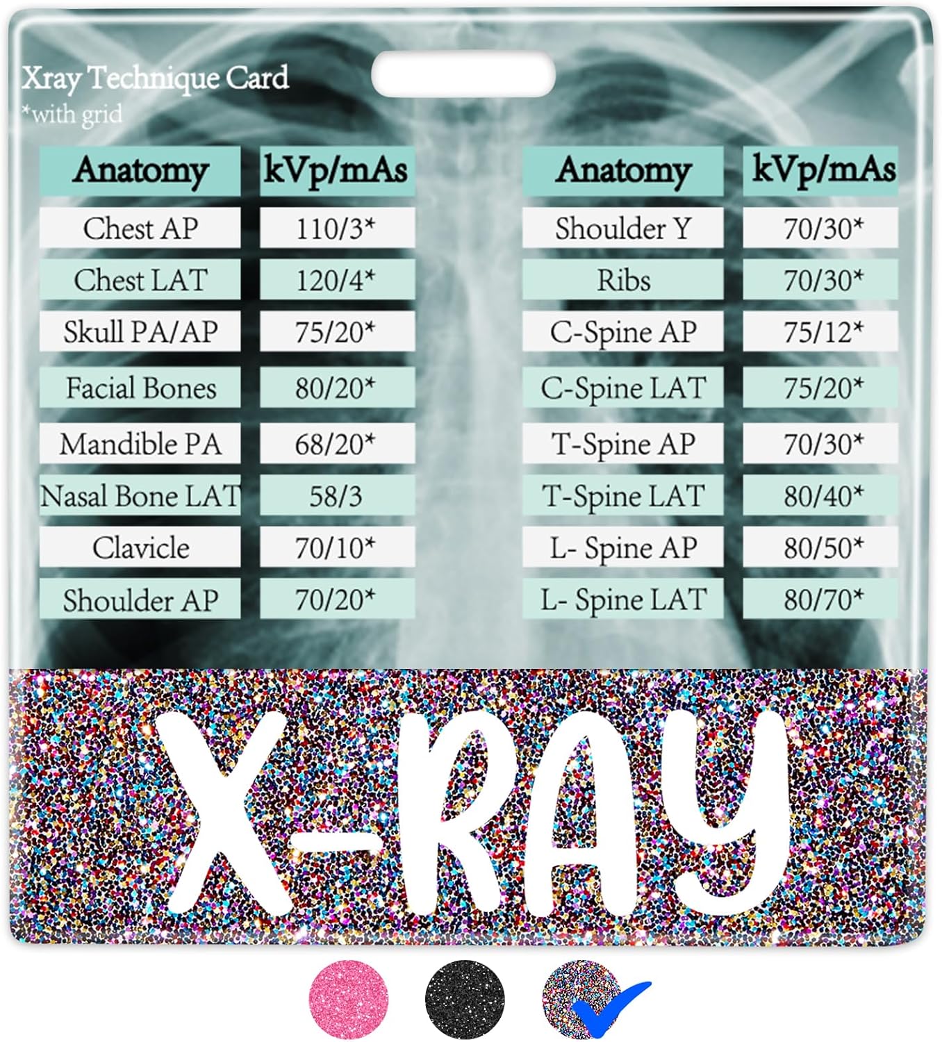 Plifal X-RAY Tech Reference Card with Badge Buddy - Horizontal Anatomy and kVp Card Cheat Sheet Colorful Radiology Technique Work Accessories