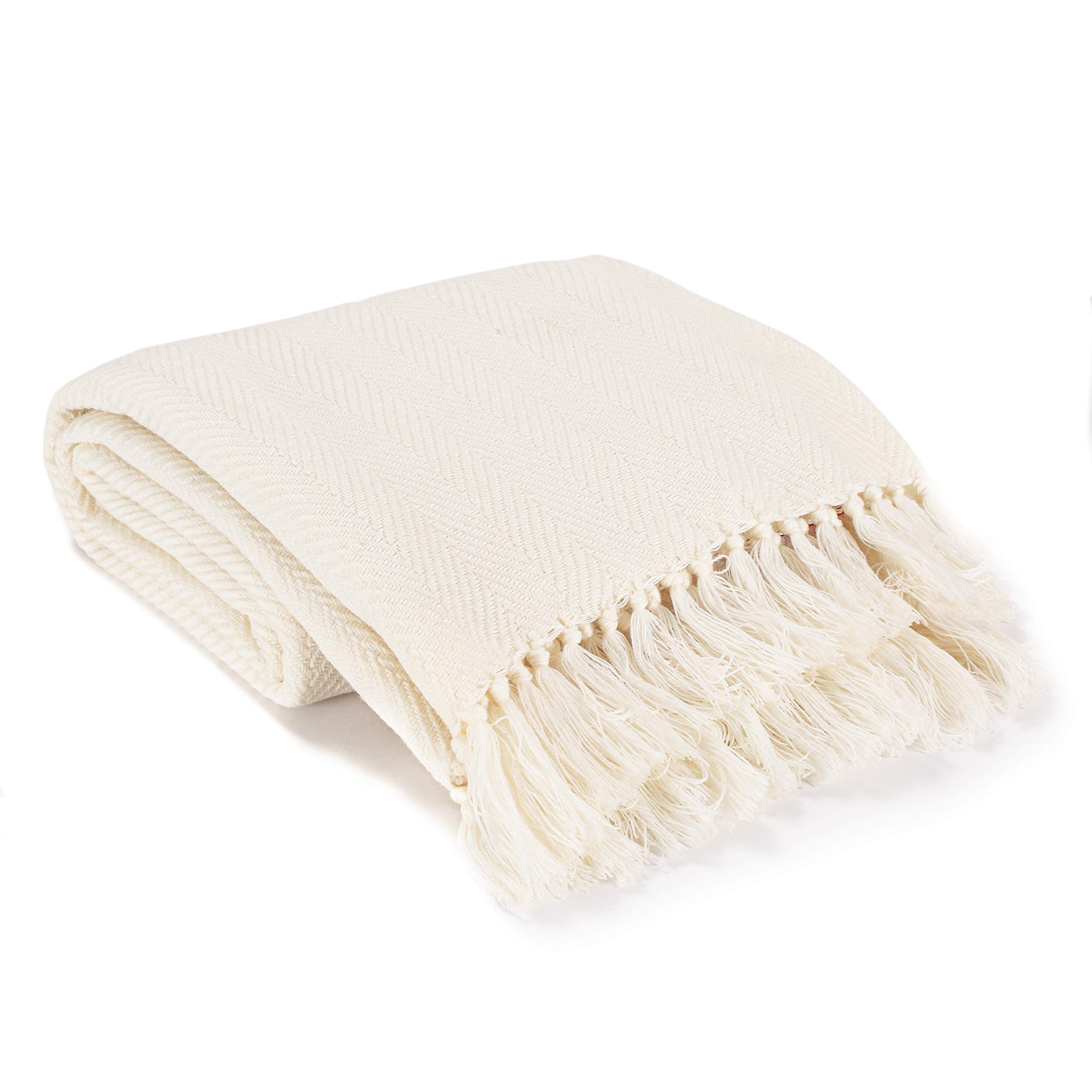 Ehc Ivory Throw Blanket, Versatile Blanket Throws For Sofa Armchairs, Settee Couch Single Size, Blanket For Travel, Soft Warm Acrylic Blanket, 125 X 150 Cm