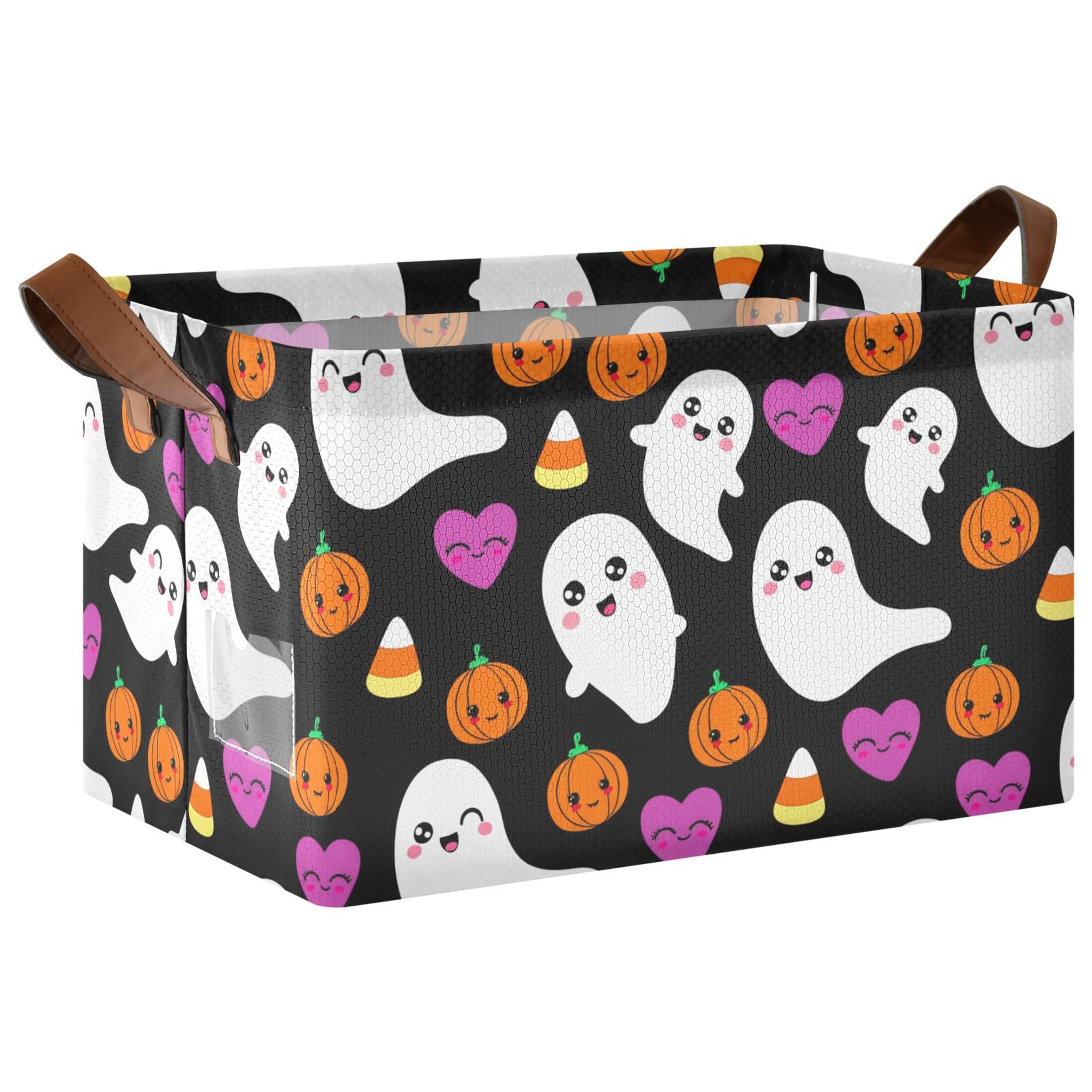 Kutsu Ghosts Pumpkins Foldable Storage Basket Collapsible Bin With Handles For Shelves