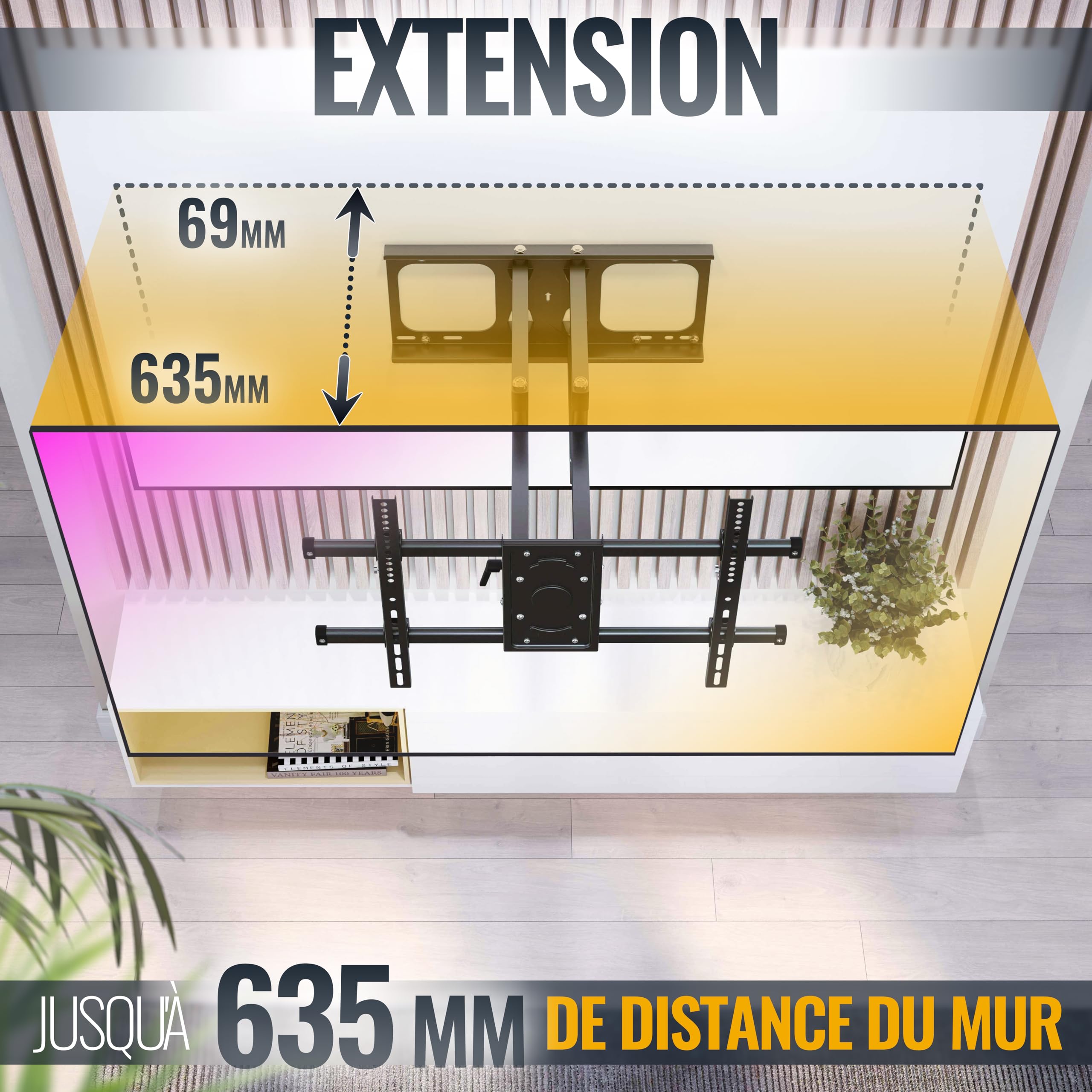 RICOO S4964 Support Mural TV 40 42 43 48 50 55 58 60 65 70 75 77 83 85 Pouces VESA 300x200 à VESA 400x400 600x400 Orientable Inclinable Fixation Murale TV QLED OLED LED LCD Écran