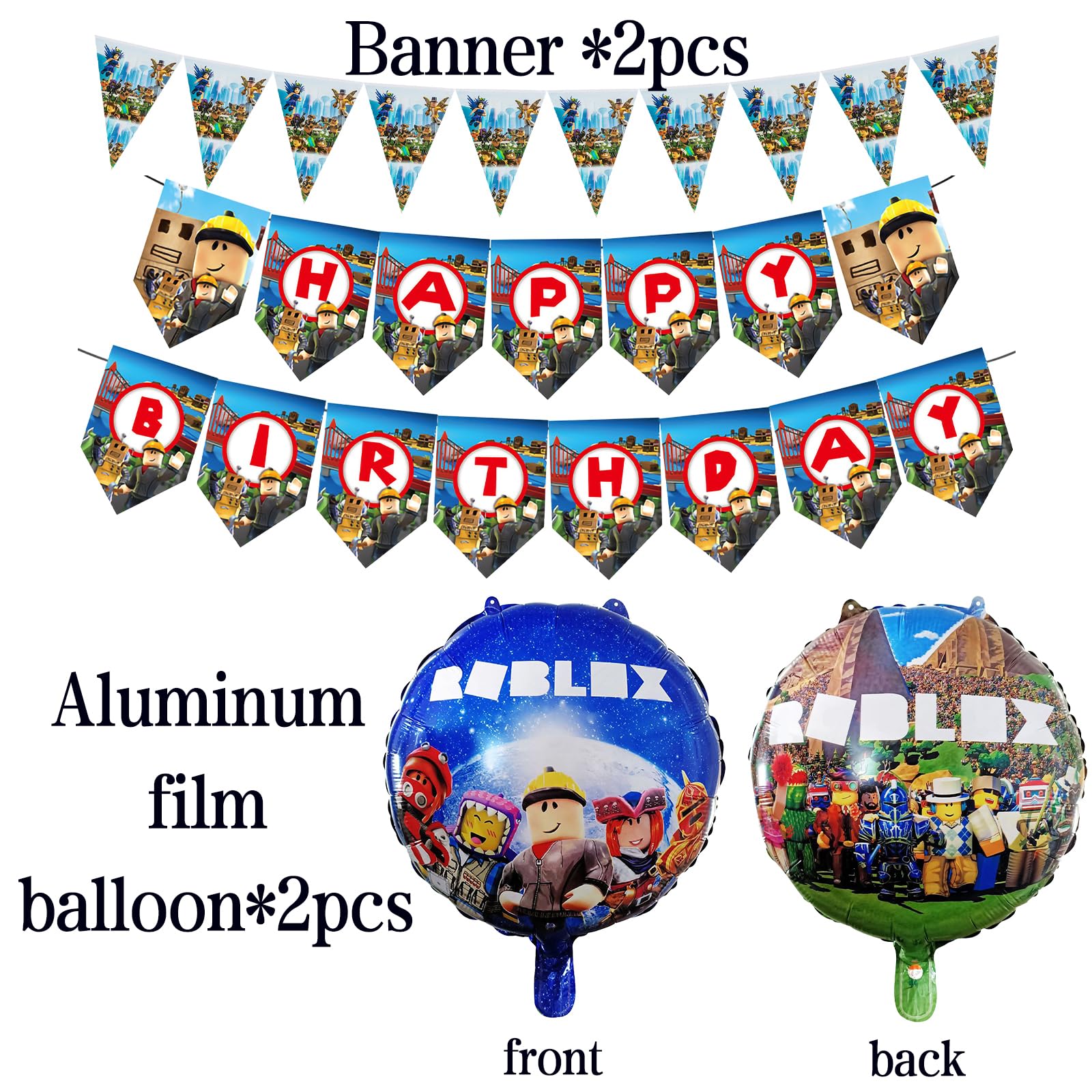 115pcs Roblox Birthday Decorations, Roblox Cake Topper, Driflo Gamer Party Decorations, Party Tableware Set, With Balloons, Tablecloth, Plates, Cups, Napkins, Stickers, for Birthday Gift - Image 3