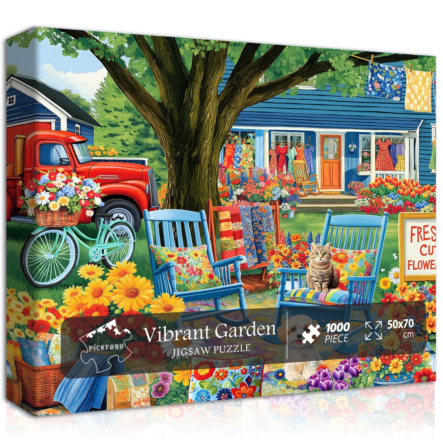 PICKFORU Nature Flower Jigsaw Puzzle - 1000 Pieces, Spring Plant & Floral Scenery, Dog & Cat Themed, Challenging for Adults