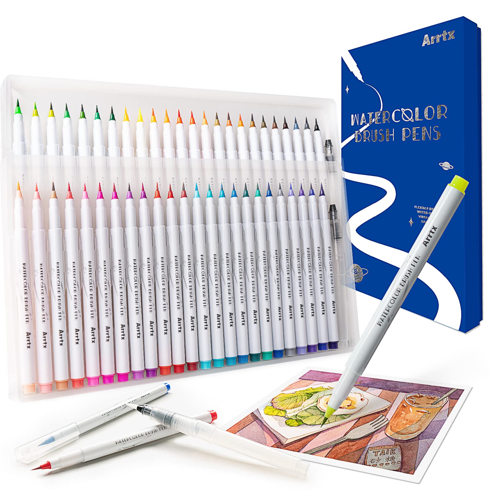Buy Watercolor Brush Pens, Arrtx 48 Colors Watercolor Markers with 2