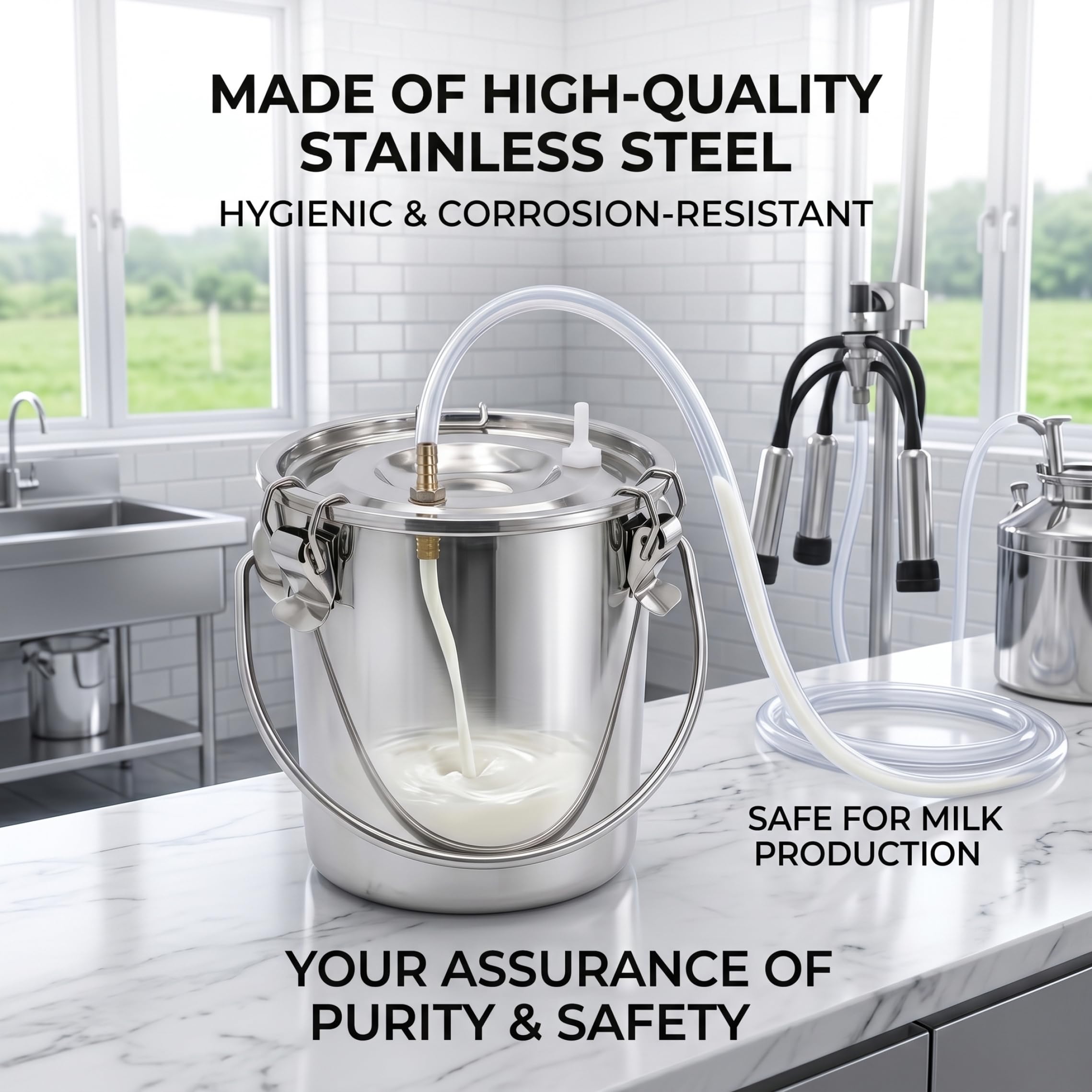 Secchio in Acciaio Inox con Coperchio con Arresto Automatico Secchio in Acciaio Inox con Coperchio Bidone per Il Latte per Attrezzature di mungitura - 3 l Argento