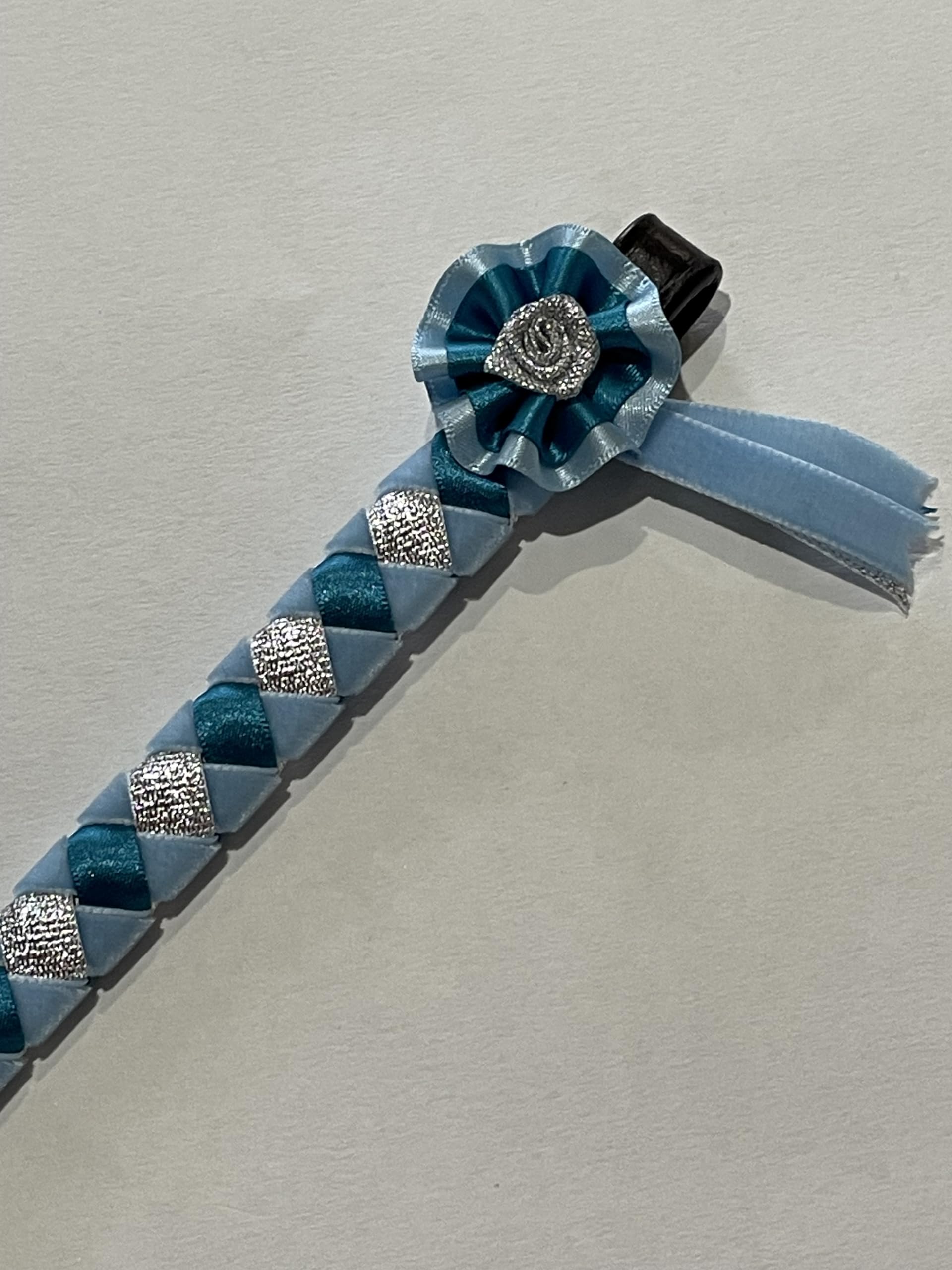 IV Horse Velvet and Satin Browbands with Mini Rosettes sizes small pony to extra full (Baby Blue Turquoise Silver, Cob)