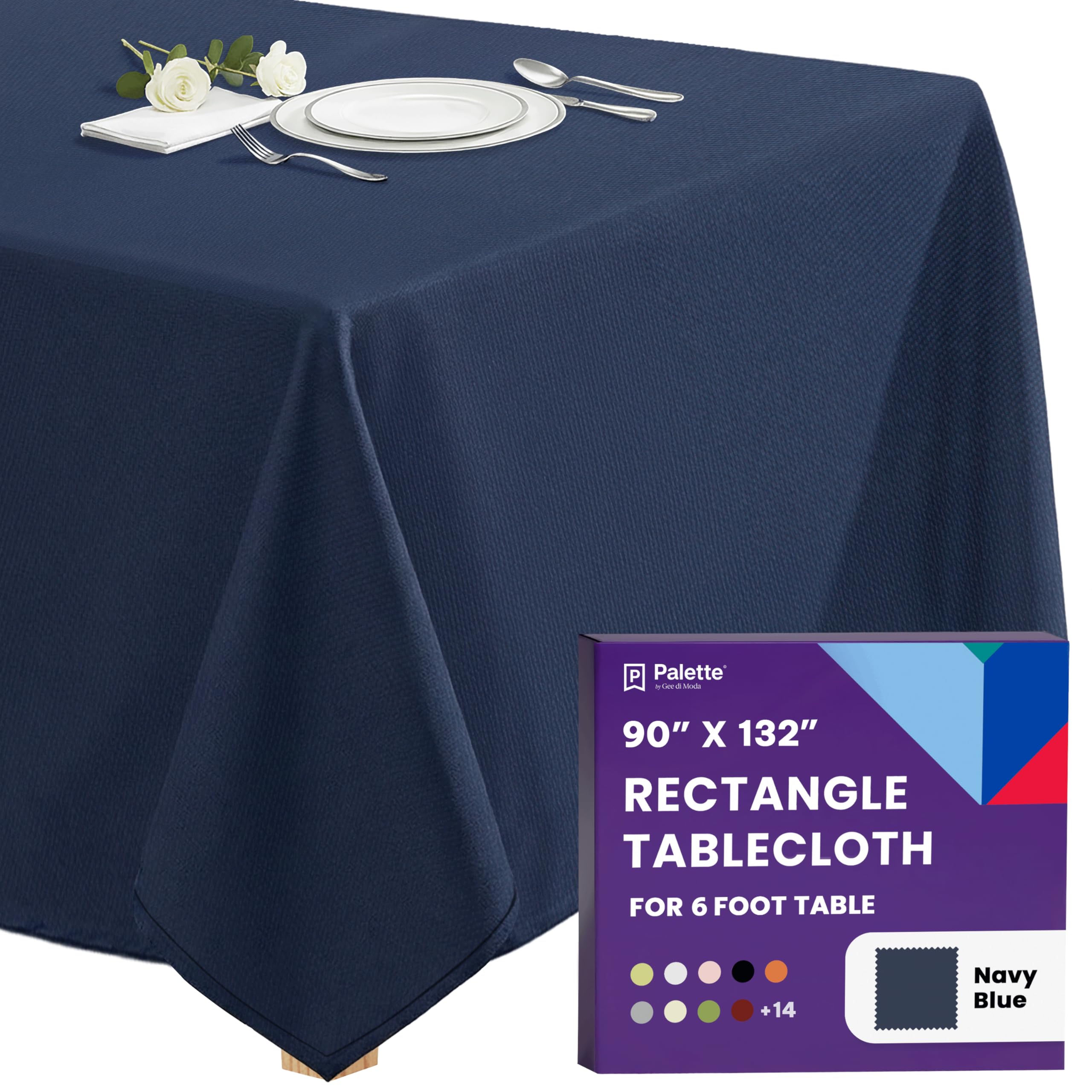 Gee Di Moda Rectangle Tablecloth - 90 x 132 Inch Navy Blue Table Cloth for 6 Foot Tables with Floor-Length Drop - Heavy Duty Washable Fabric for Holiday Party, Dinner, Weddings &amp; Baby Shower