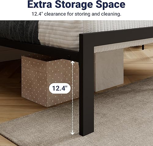 Miniatura 6 de Allewie Base de cama matrimonial con cabecera tapizada de piel sintética, diseño elegante con costuras de diamante, no necesita somier, color negro