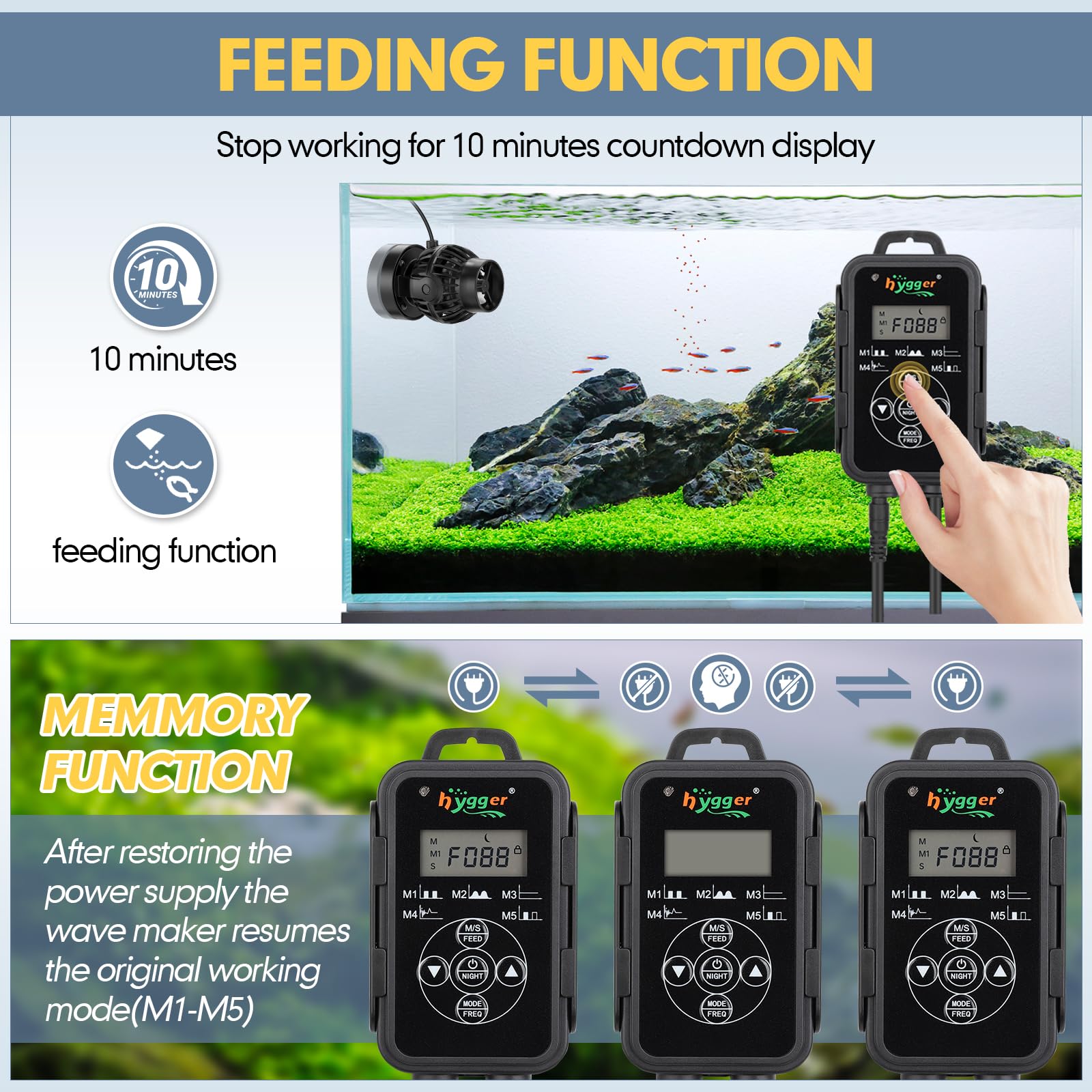 hygger Pompe de Brassage pour Aquarium,8300LPH Wave Maker Aquarium avec Intelligent Contrôleur,12W Pompe de Circulation pour Aquarium for 112-568L Freshwater and Marine Reef Aquariums