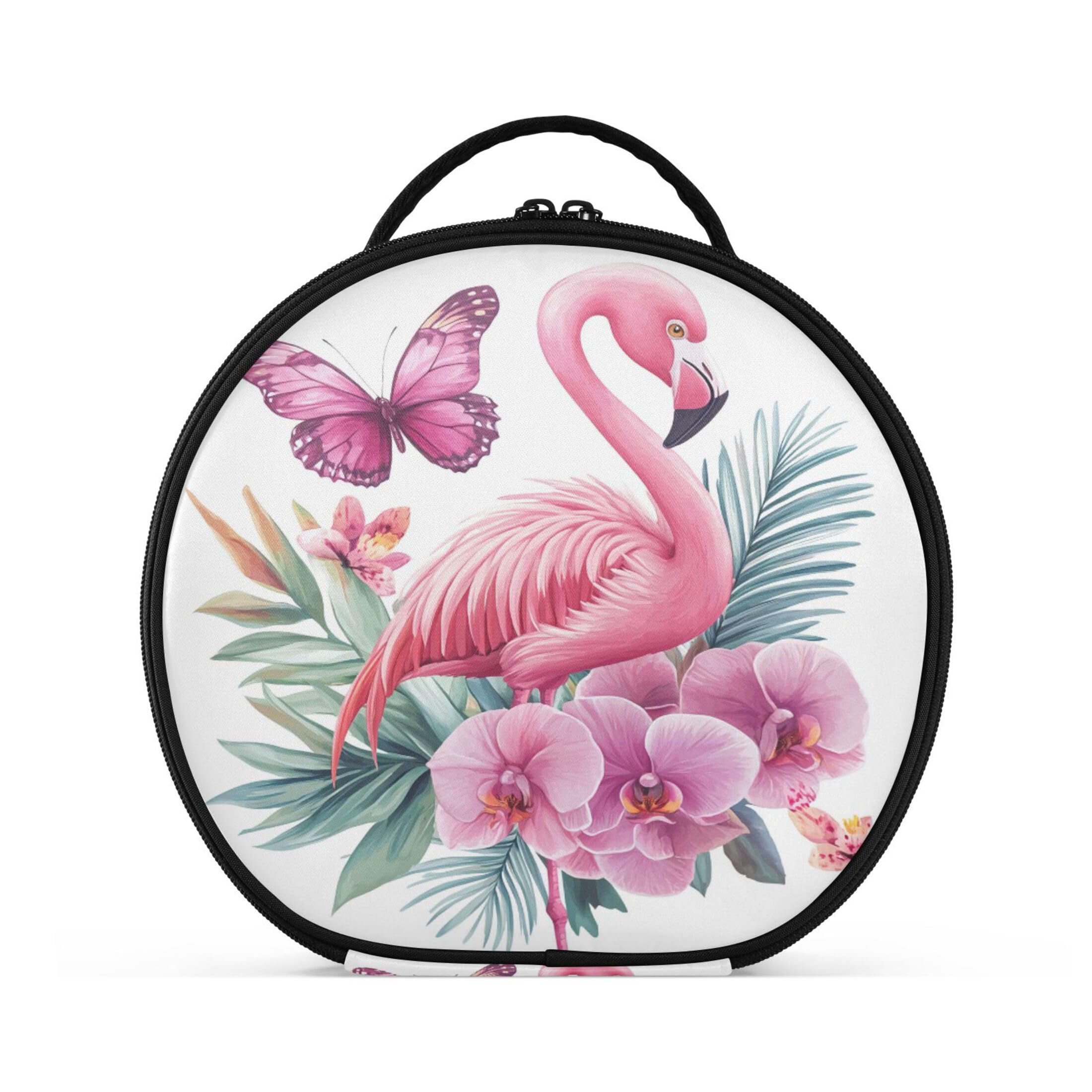 Takiito Flamingo Orchid Flowers Butterfly Travel Makeup Case Portable Makeup Box Artist Cosmetic Case Organizer With Adjustable Dividers